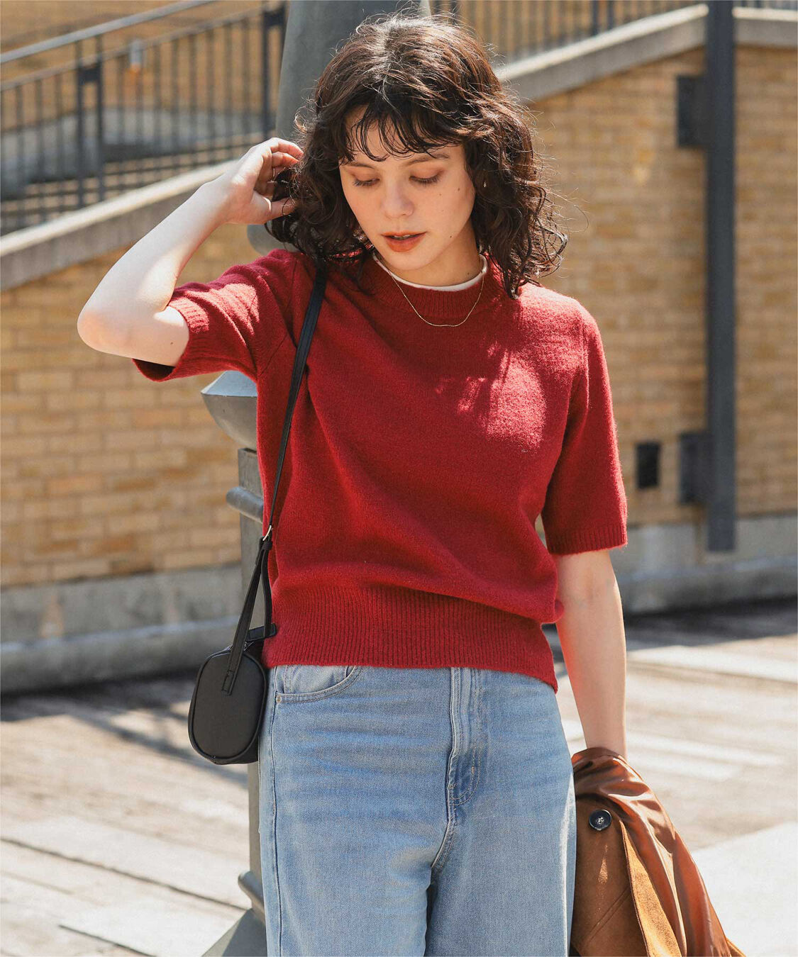 titivate「レイヤードデザインふわっとタッチハーフスリーブニット」|ニット・セーター|