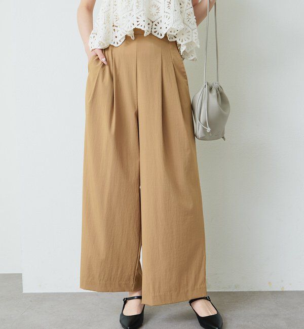  「レーヨンナイロンストレッチタックワイドパンツ」|スラックス|キャメル