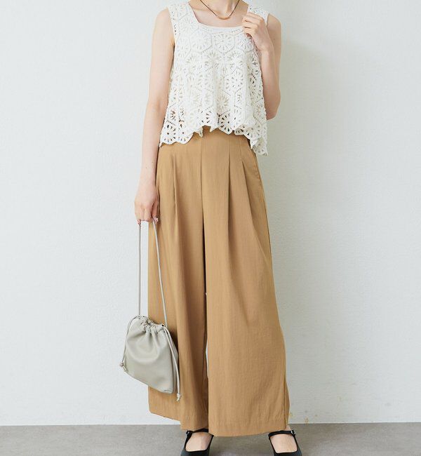  「レーヨンナイロンストレッチタックワイドパンツ」|スラックス|