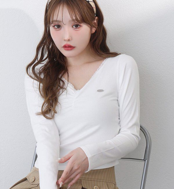  「プレート付きフロントギャザートップ」|プルオーバー|