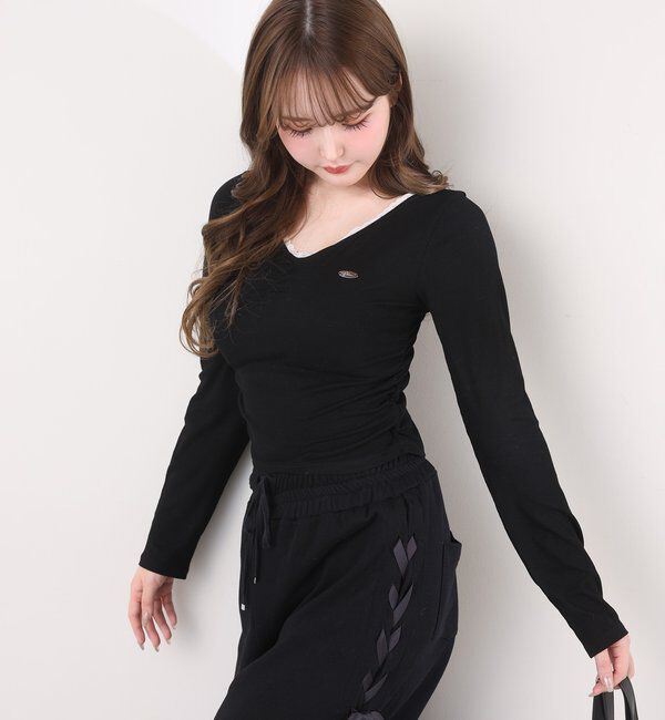  「プレート付きフロントギャザートップ」|プルオーバー|