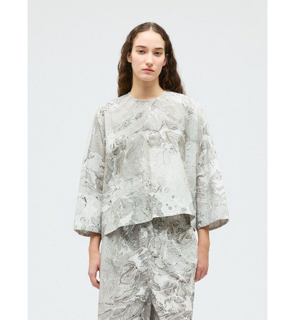 mizuiro ind「mizuiro ind マーブルプリントワイドプルオーバー」|シャツ・ブラウス|グレー