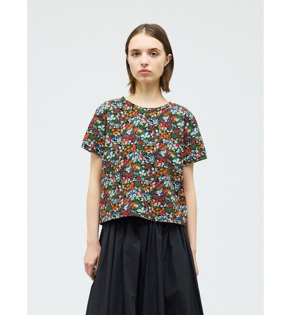 mizuiro ind「mizuiro ind フラワープリントTシャツ」|Tシャツ・カットソー|ブラック