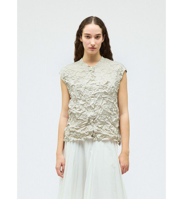 mizuiro ind「mizuiro ind ワッシャーノースリーブシャツ」|シャツ・ブラウス|ライトベージュ