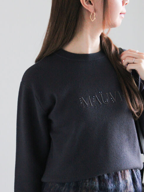 Te chichi「パール&ウレタン刺繍ロゴニット」|ニット・セーター|チャコールグレー