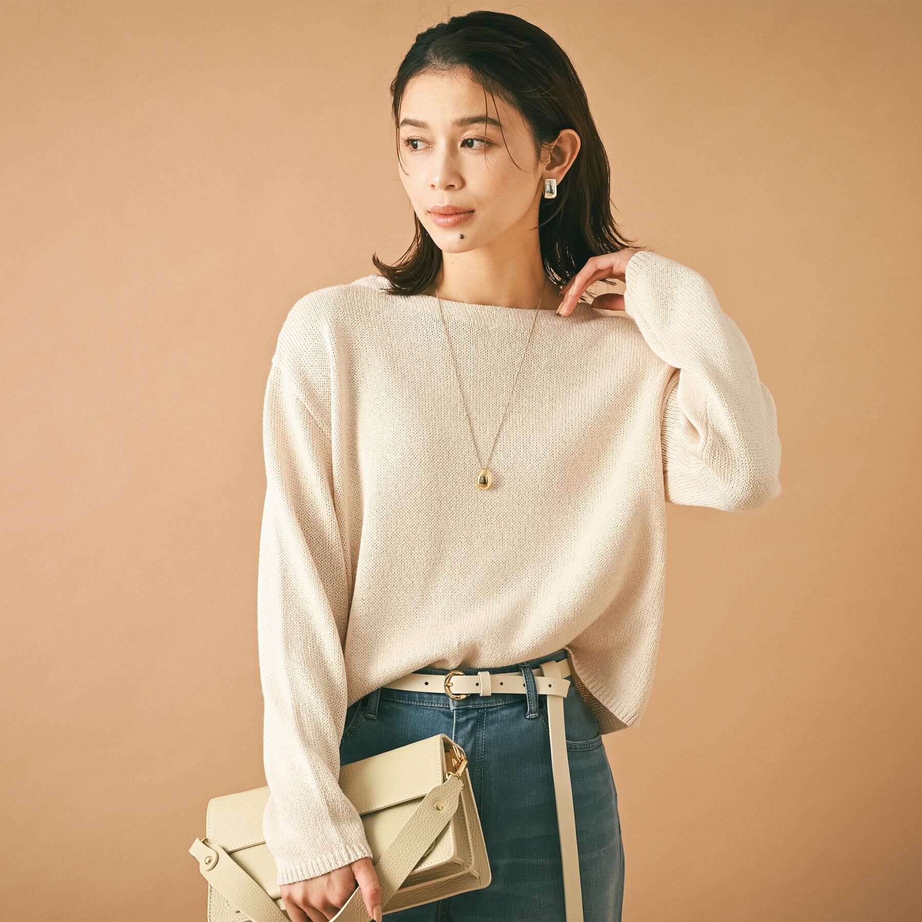 UNTITLED「【洗える/光沢感】ファンシーヤーンニット」|ニット・セーター|グレージュ(050)