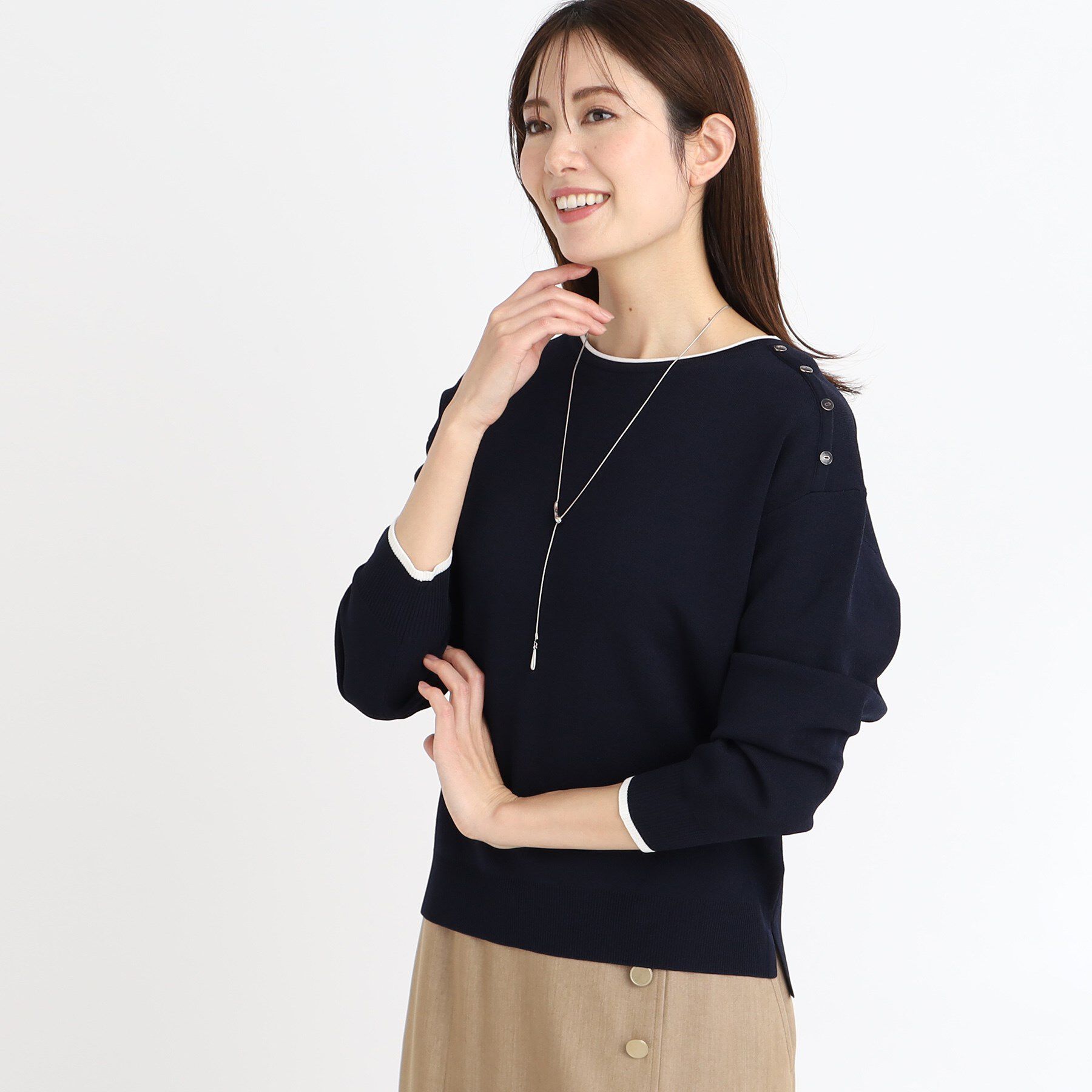 Reflect「【WEB限定カラーあり／セットアップ可】ダブルジャカードニット」|ニット・セーター|ネイビー(594)