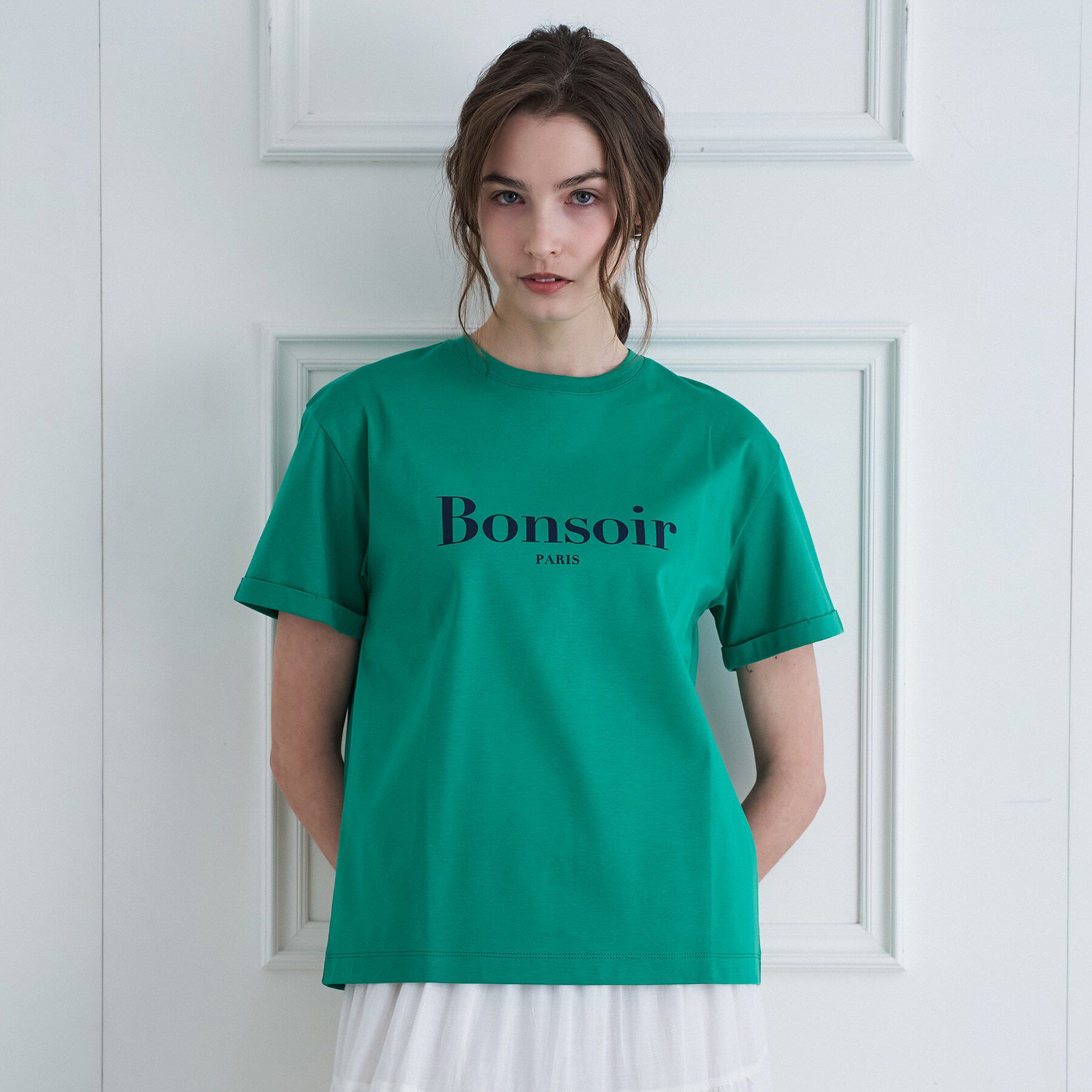 DRESSTERIOR「【接触冷感／抗菌防臭／消臭】アイスクリアBonsoirロゴTシャツ」|Tシャツ・カットソー|グリーン(022)