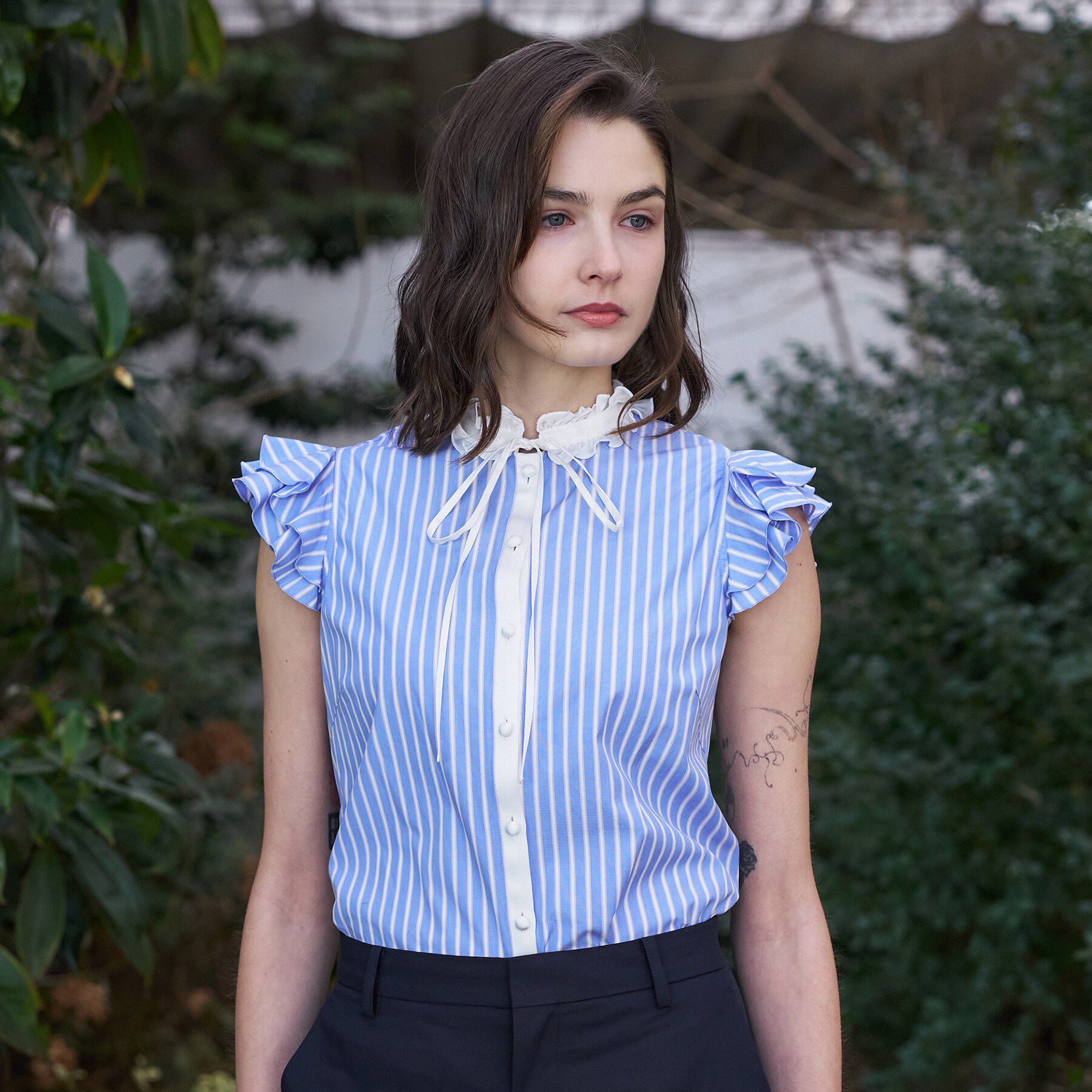 DRESSTERIOR「ストライプウィングスリーブブラウス」|シャツ・ブラウス|