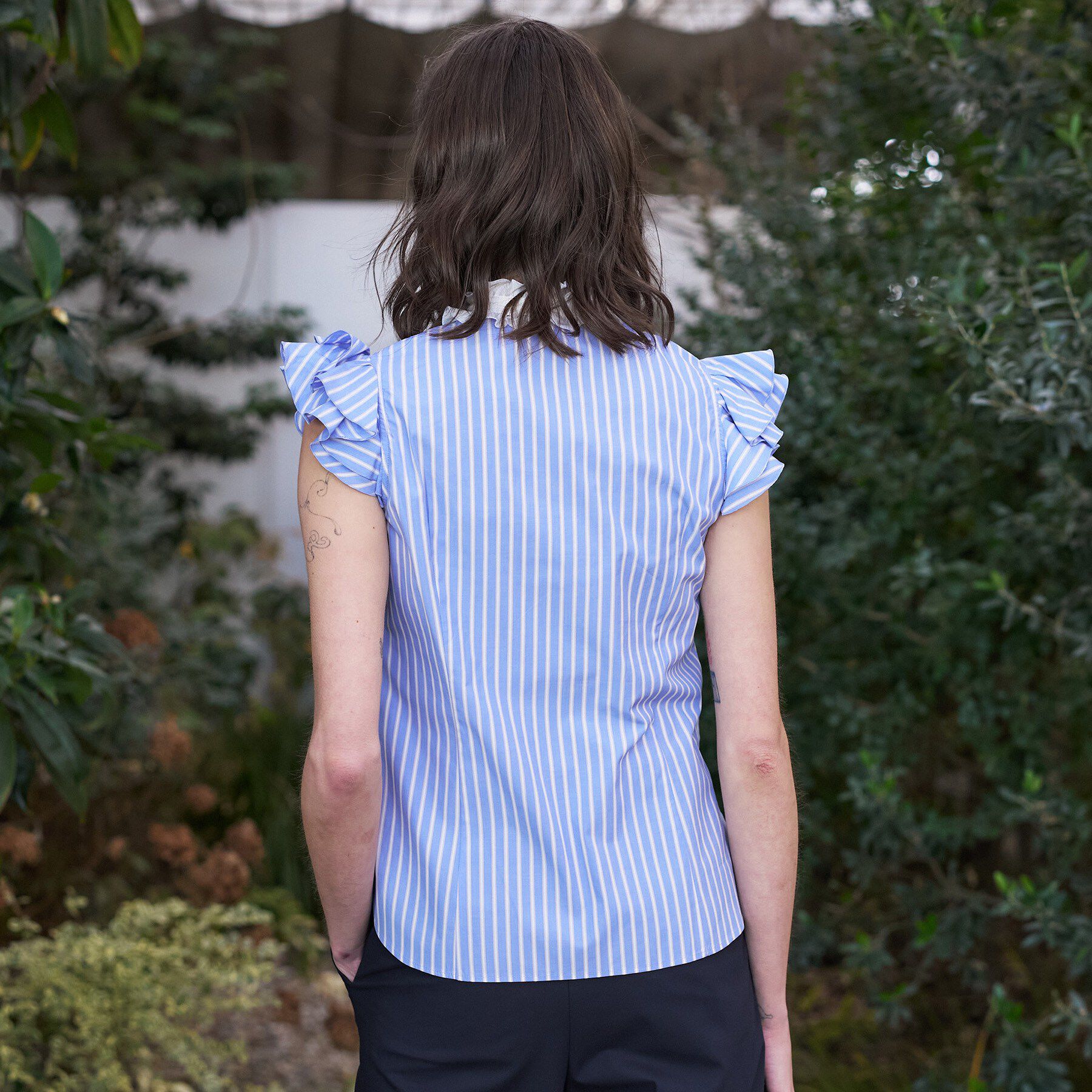 DRESSTERIOR「ストライプウィングスリーブブラウス」|シャツ・ブラウス|