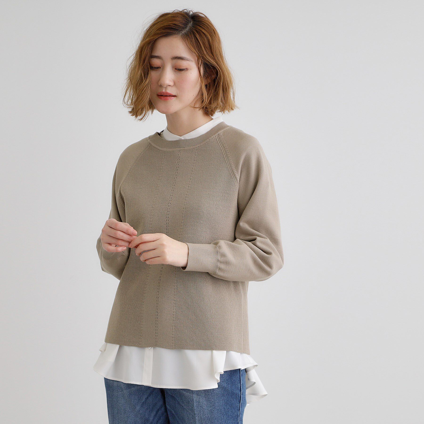 grove「畦編みクルーネックニット」|ニット・セーター|