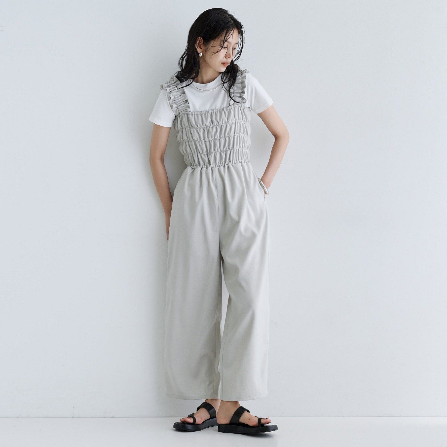 GALLEST「【一部店舗限定】ショルダーシャーリングサロペット」|オールインワン|