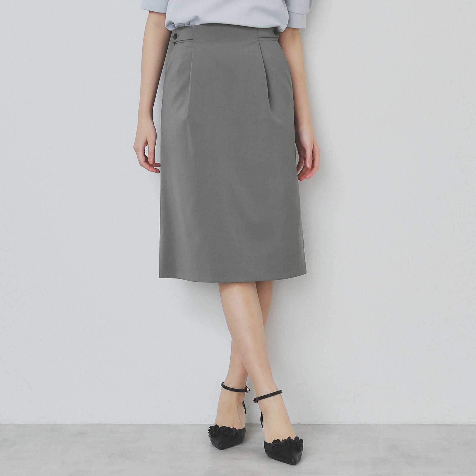 index「ストレッチセミタイトスカート/セットアップ対応【洗濯機洗い可/抗ピル】」|スカート|チャコールグレー(0
