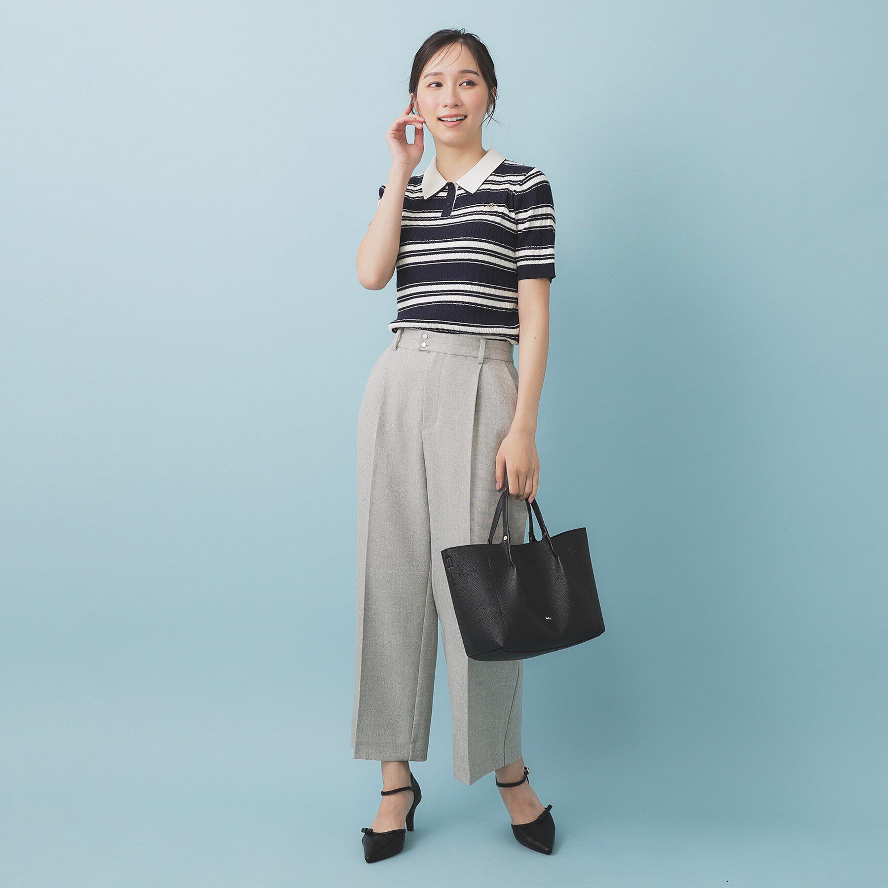 index「ランダムボーダーケーブルポロニット【洗濯機洗い可/抗ピル】」|ニット・セーター|