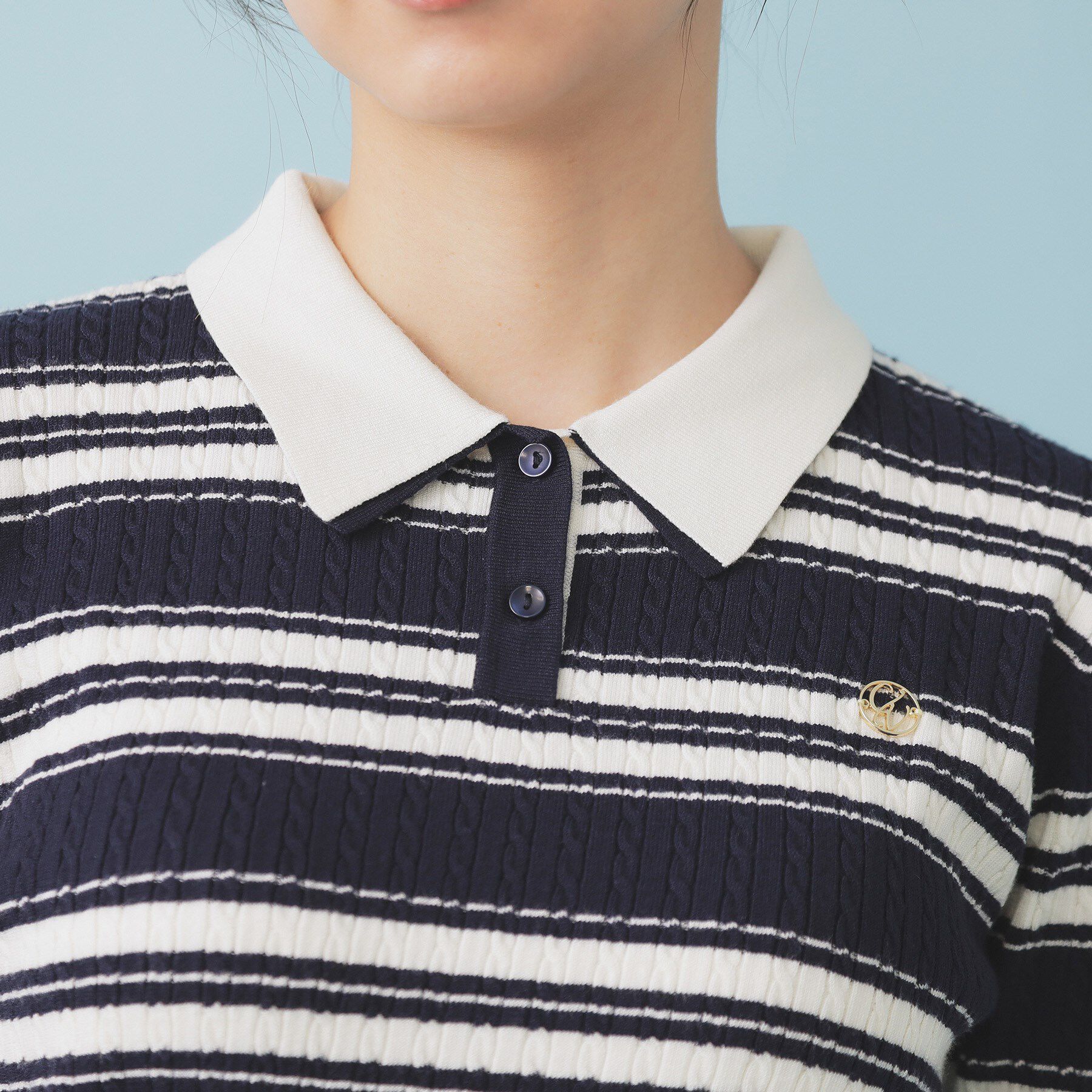 index「ランダムボーダーケーブルポロニット【洗濯機洗い可/抗ピル】」|ニット・セーター|