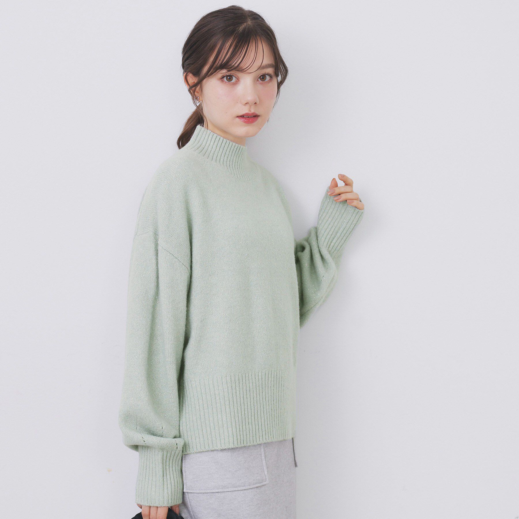 index「選べる2丈 ハイネックカラーミックスラメニット【洗濯機OK】」|ニット・セーター|