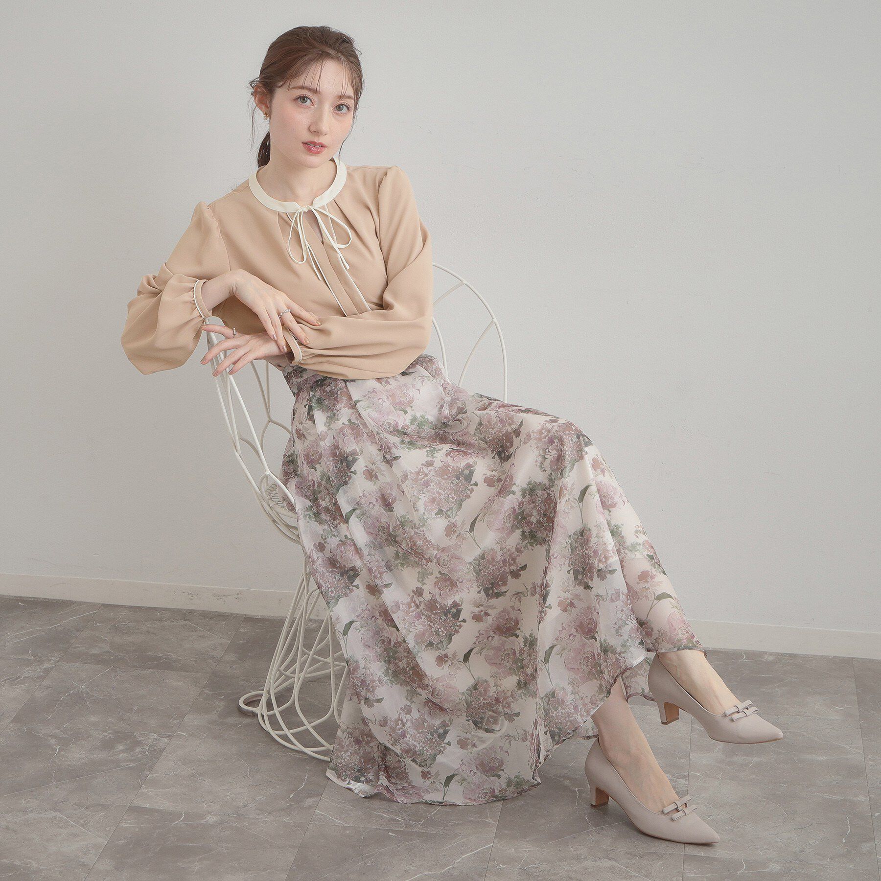 Couture broach「【洗える・ハレの日・通勤】配色 細リボンタイ ブラウス」|シャツ・ブラウス|