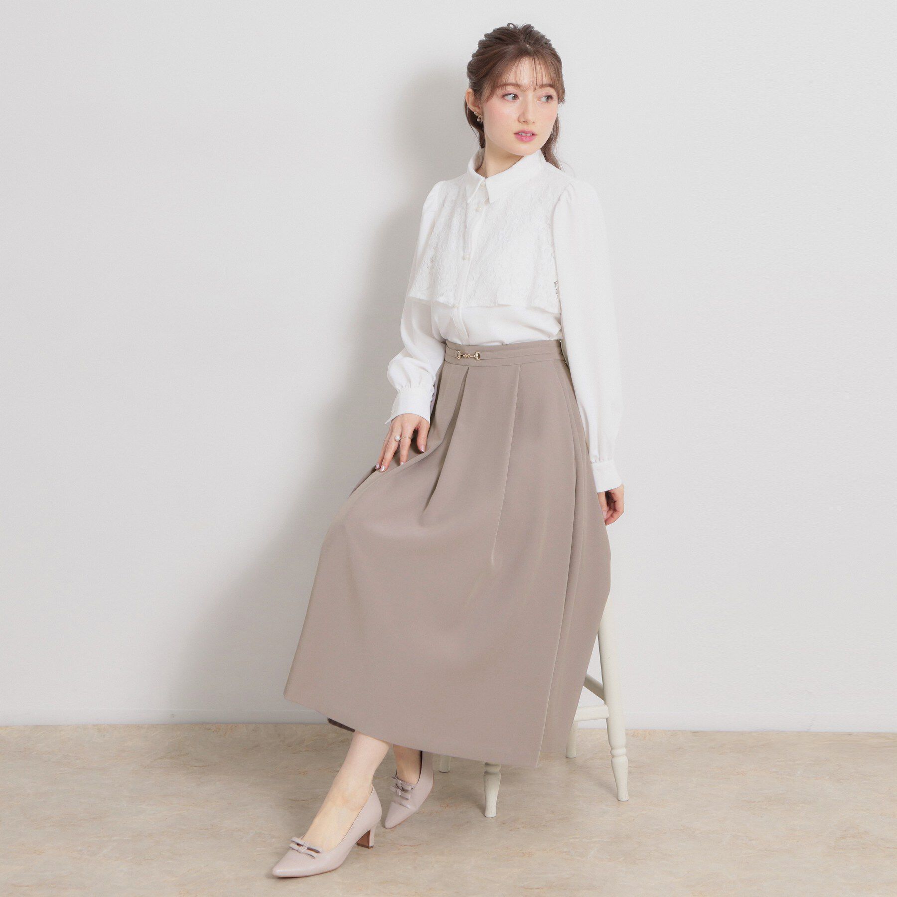 Couture broach「【洗える・通勤】ビットベルト タックスカート」|スカート|