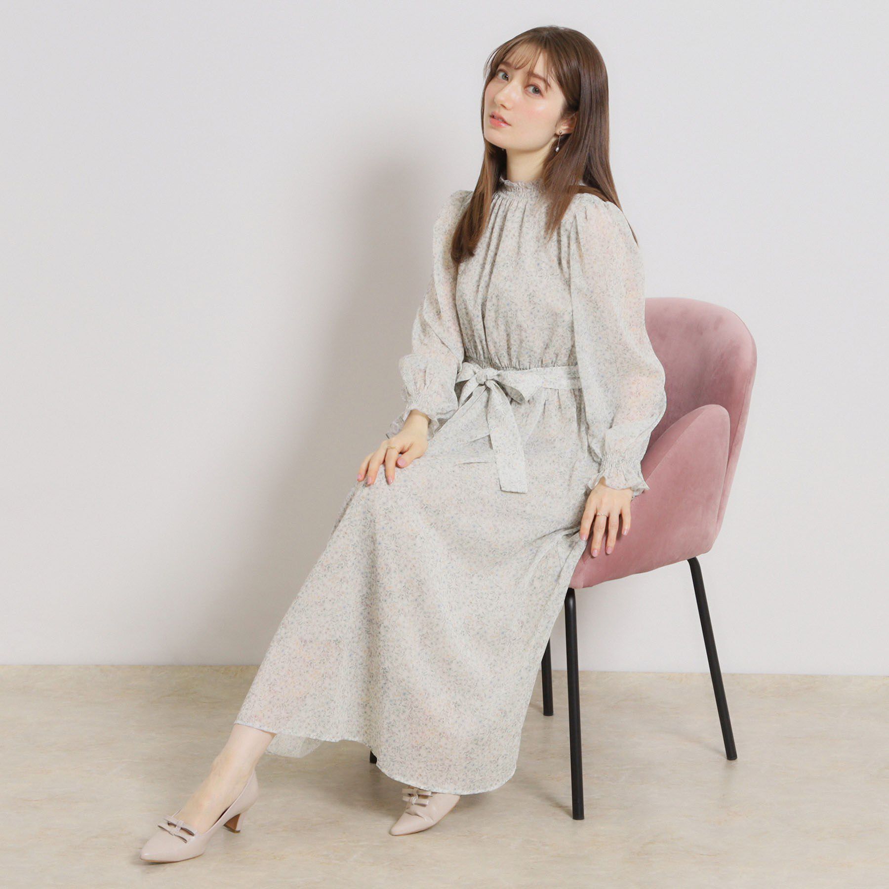 Couture broach「【洗える・着映え】楊柳小花シャーリングワンピース」|ワンピース|