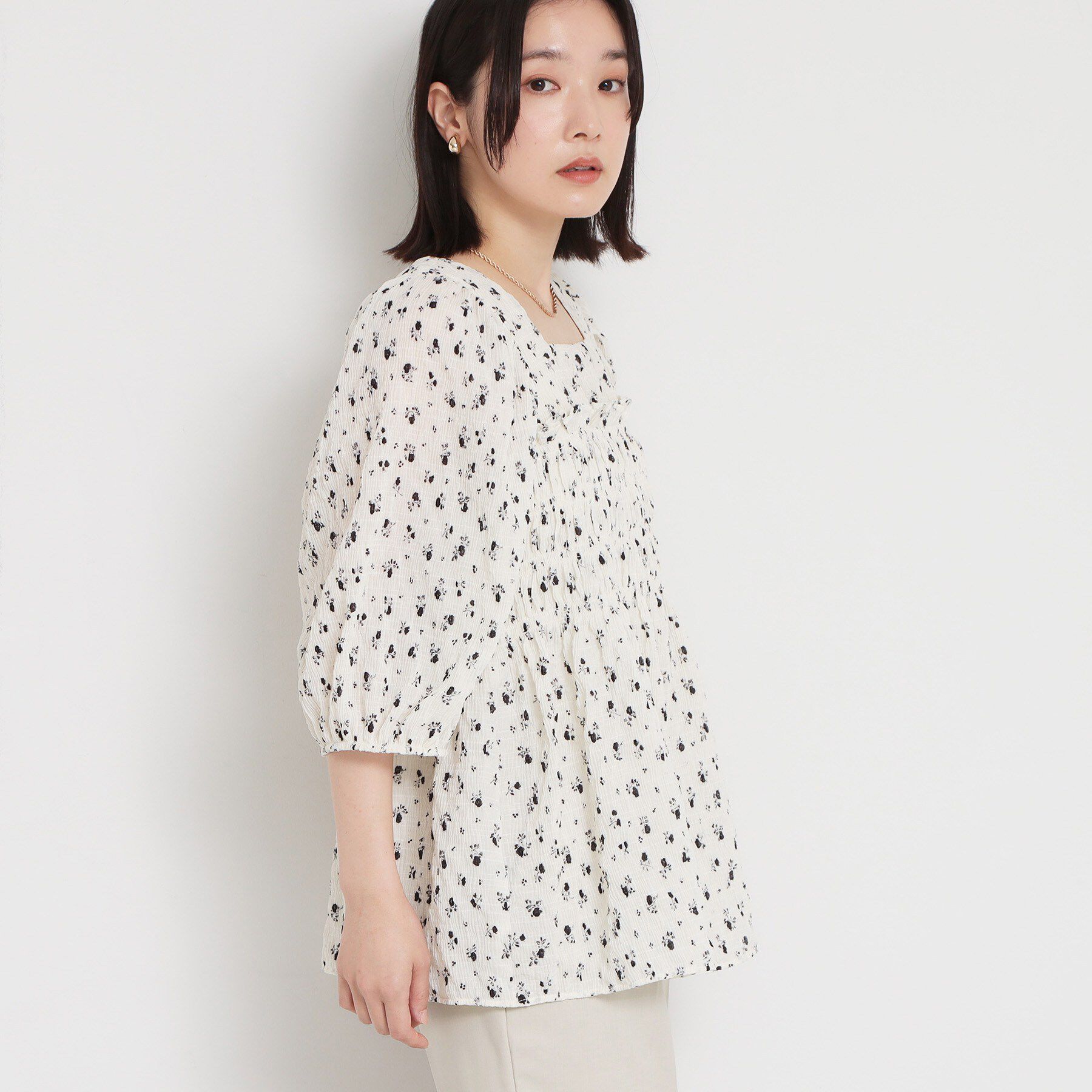 THE SHOP TK「花柄楊柳シャーリングブラウス」|シャツ・ブラウス|