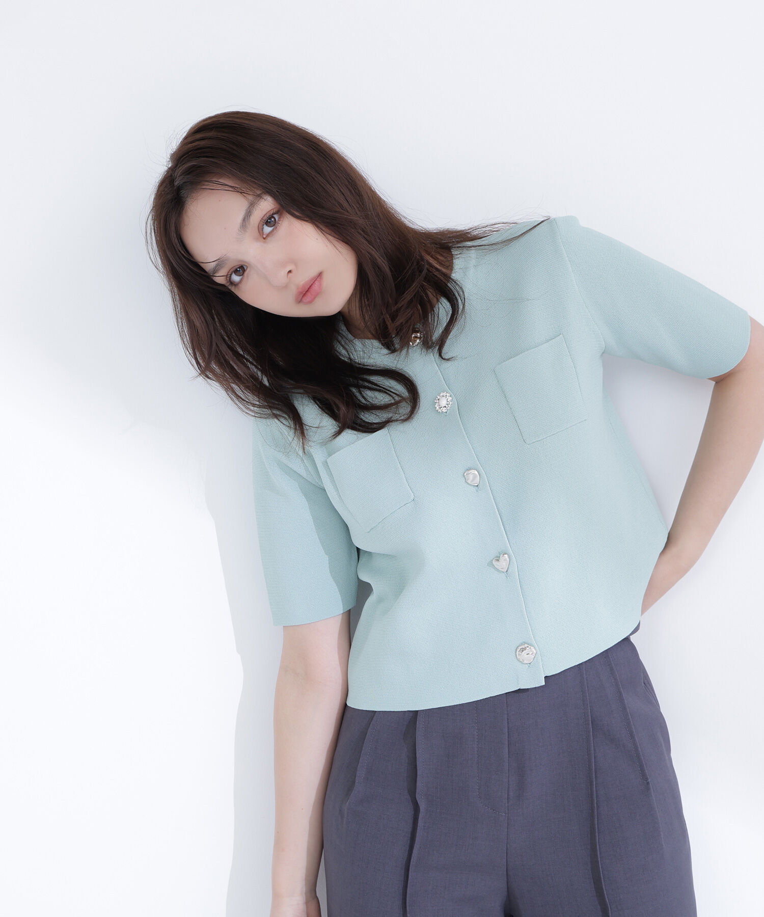  「アソートボタンニットジャケット」|ニット・セーター|ミントグリー