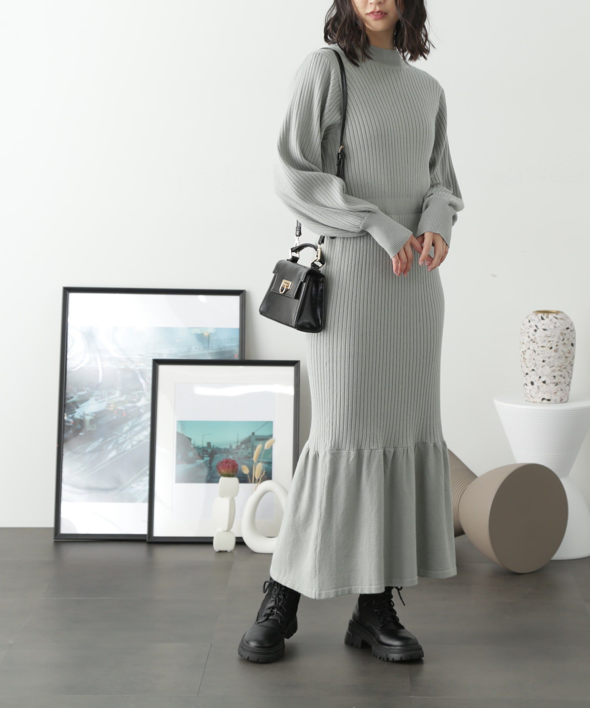  「ウォームストレッチバックパールボタンニットワンピース」|ワンピース|