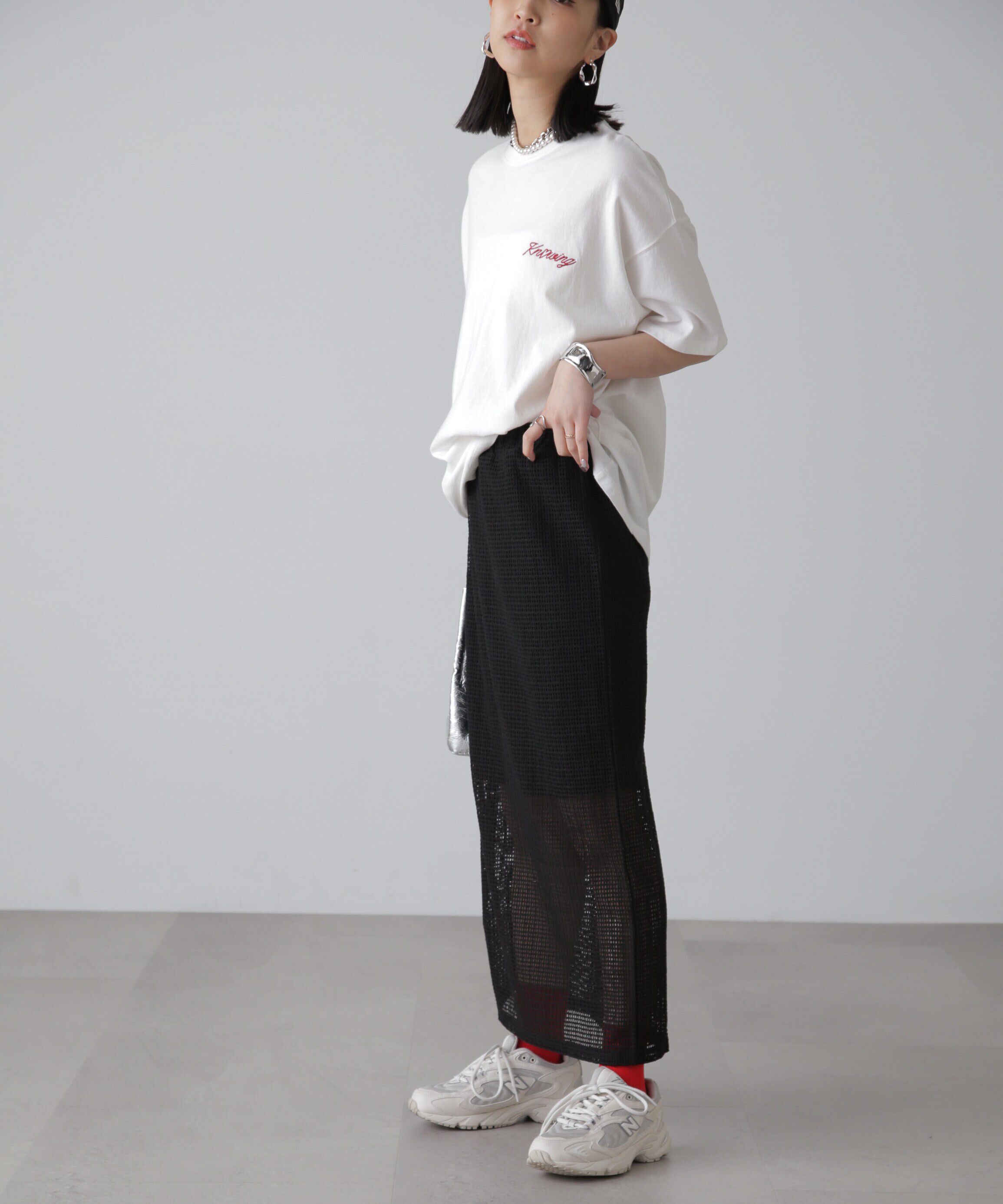  「レイヤードメッシュナロースカート」|スカート|