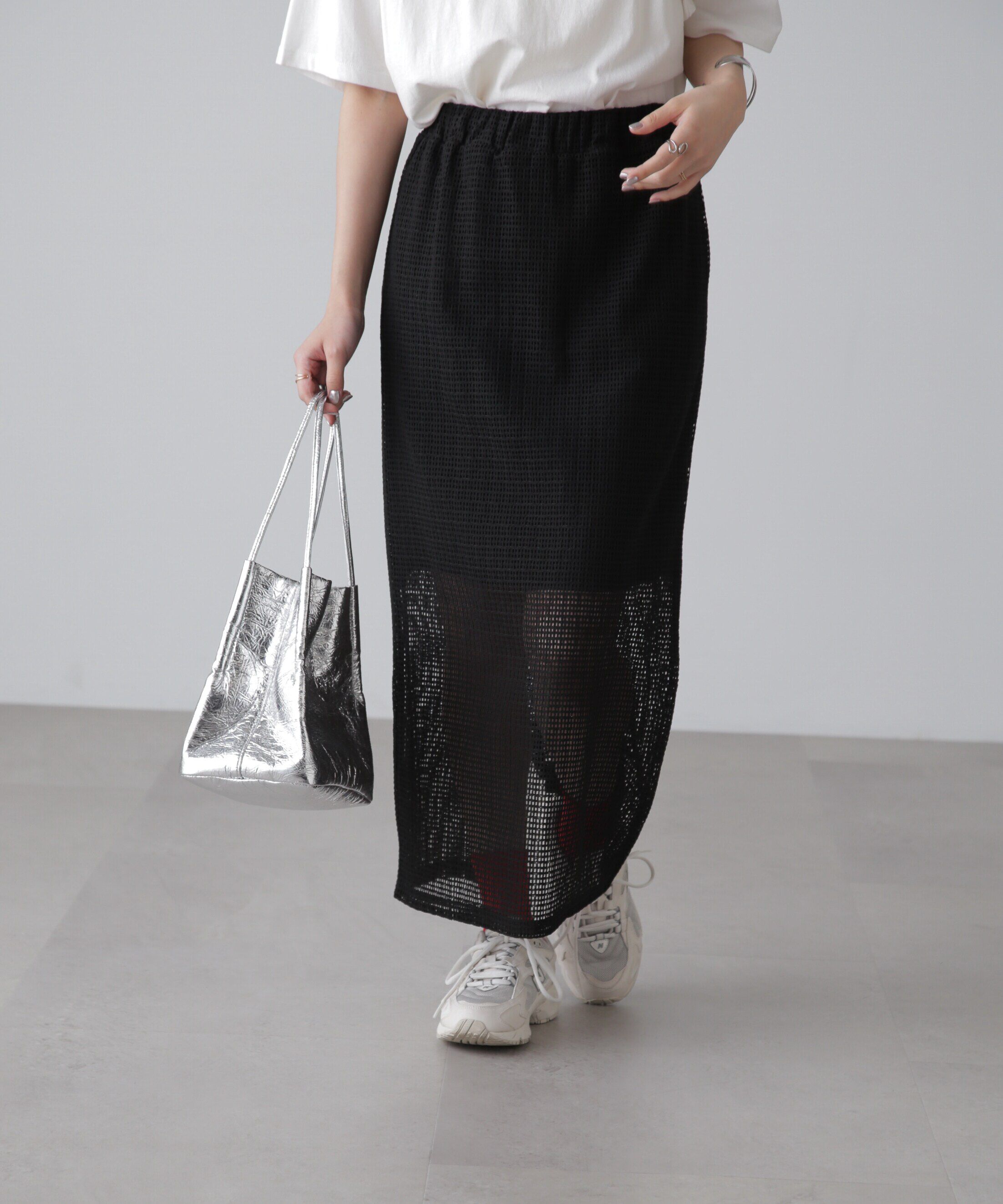  「レイヤードメッシュナロースカート」|スカート|