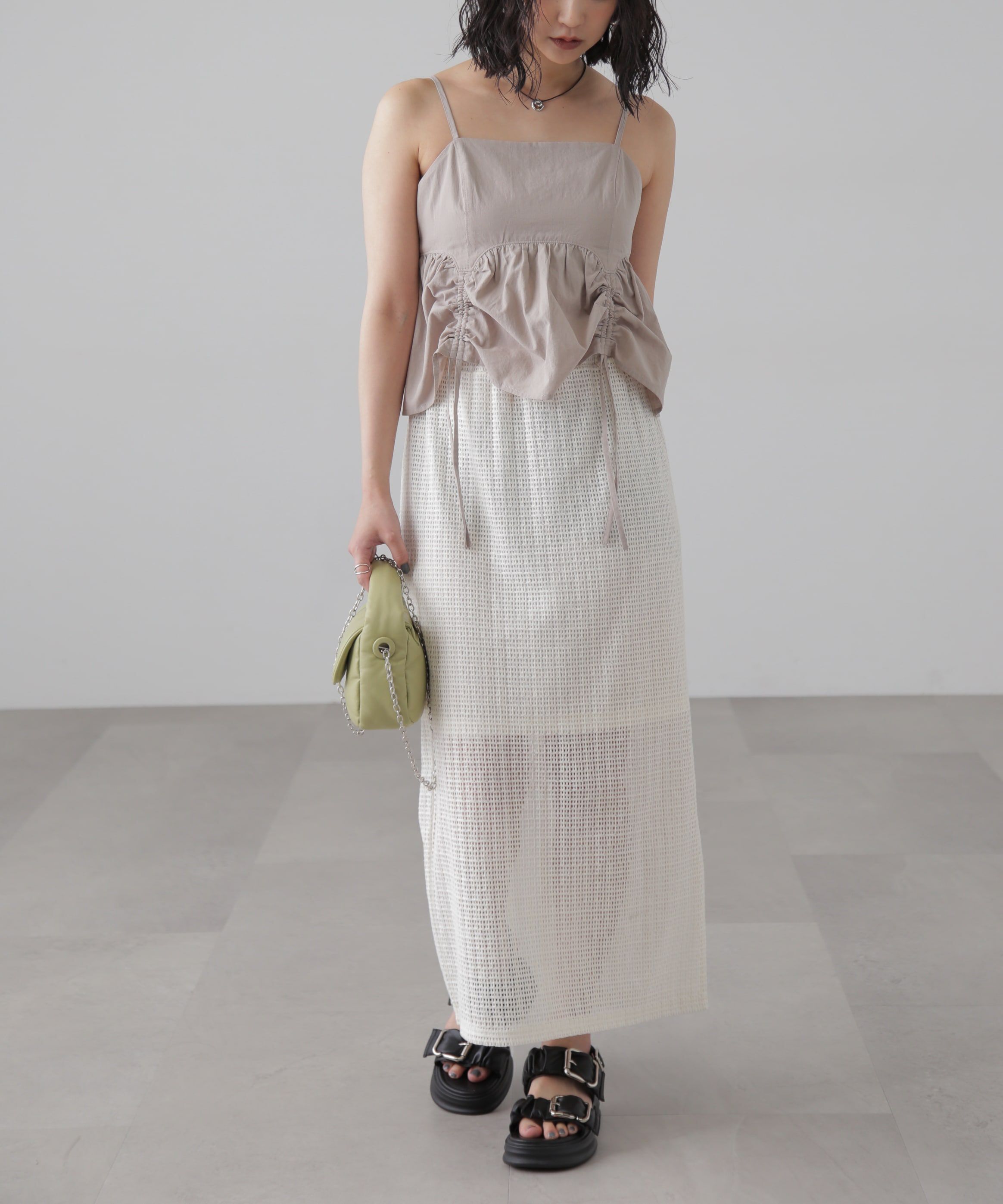  「レイヤードメッシュナロースカート」|スカート|