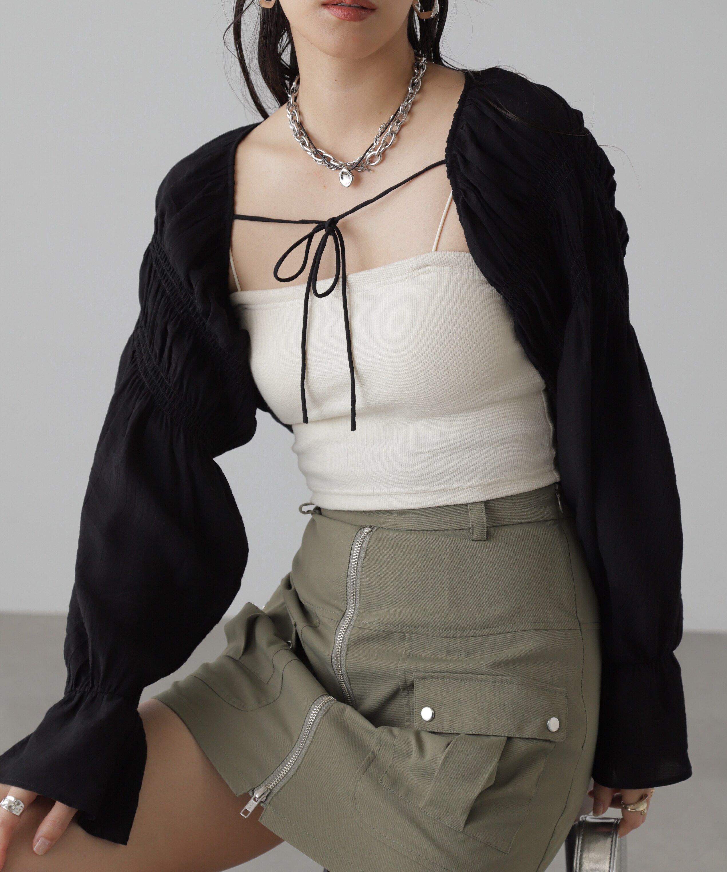  「ショート丈ボレロブラウス」|シャツ・ブラウス|ブラック