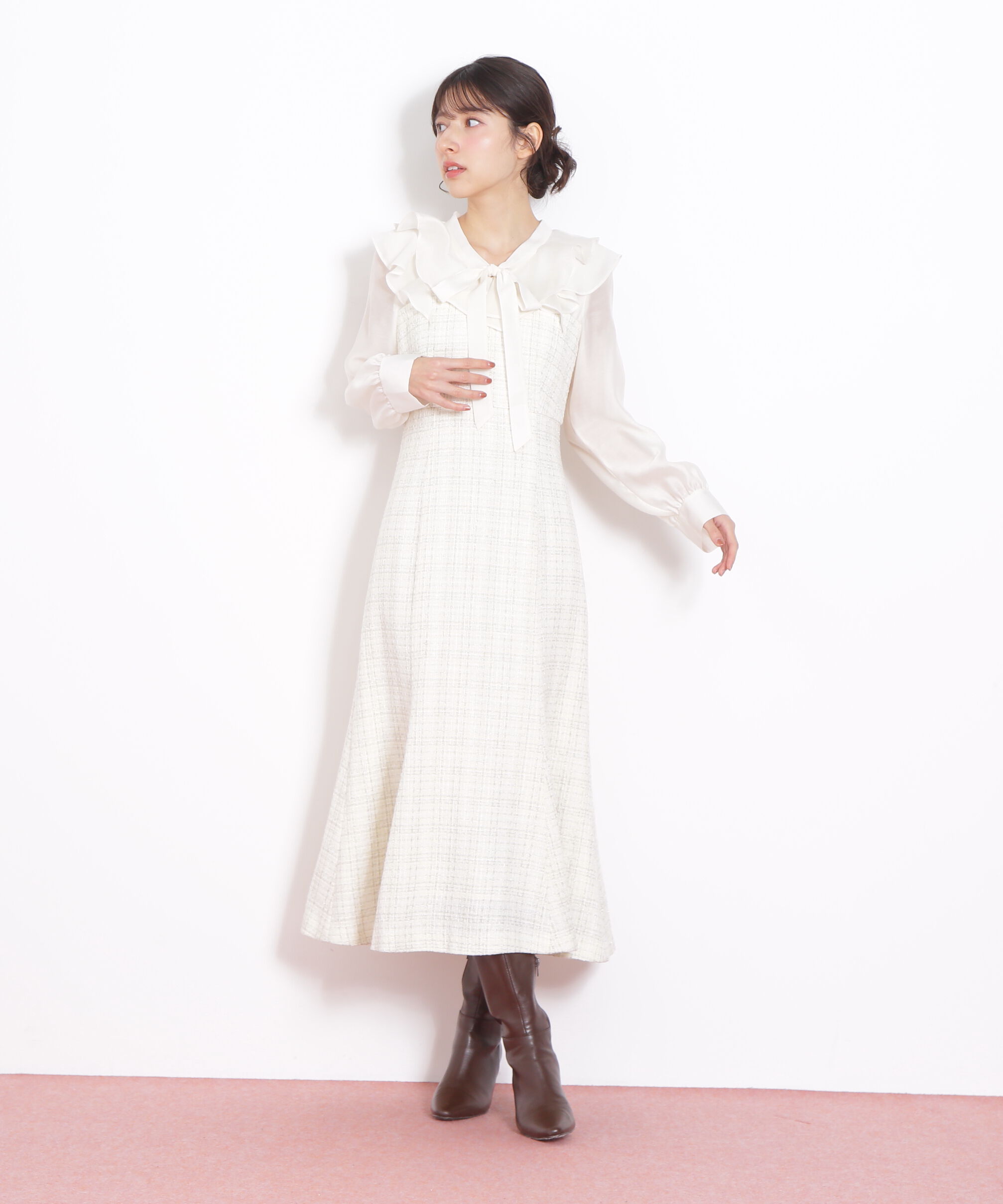  「ブラウスドッキングツィードワンピース」|ワンピース|