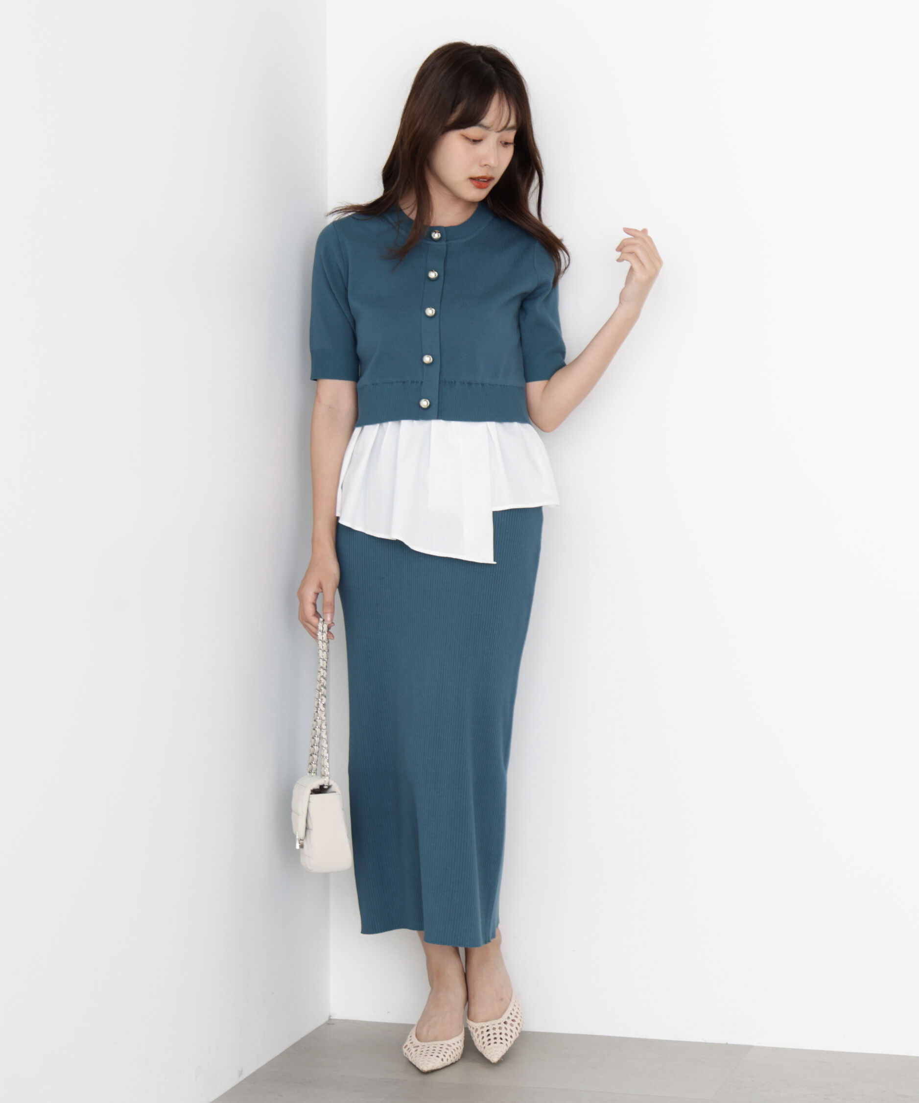 PROPORTION BODY DRESSING「レイヤード風ニットセットアップ」|ワンピース|グリーン&times;ホワ