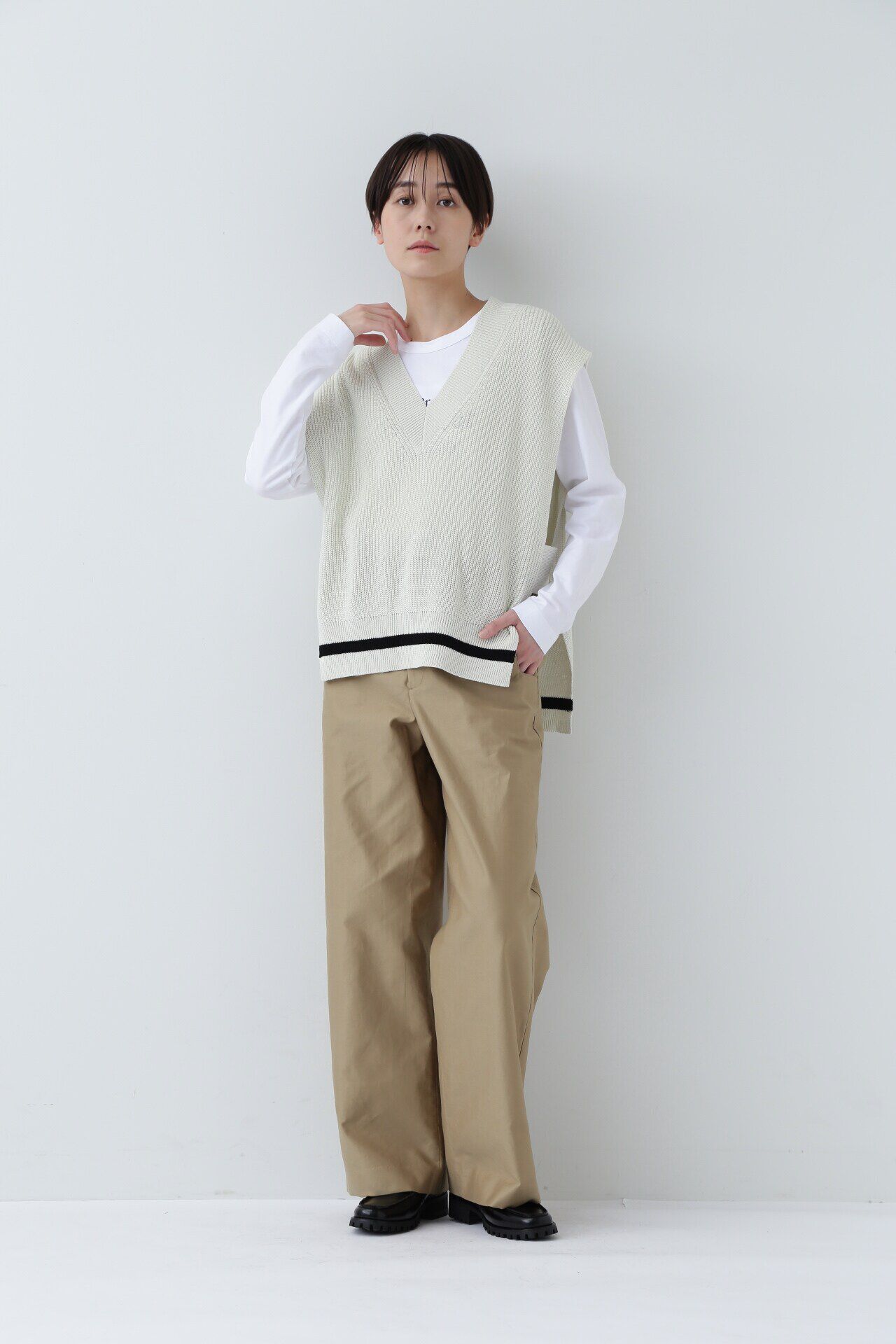 「◆ライン入りコットン片畦ニットベスト」|ニット・セーター|
