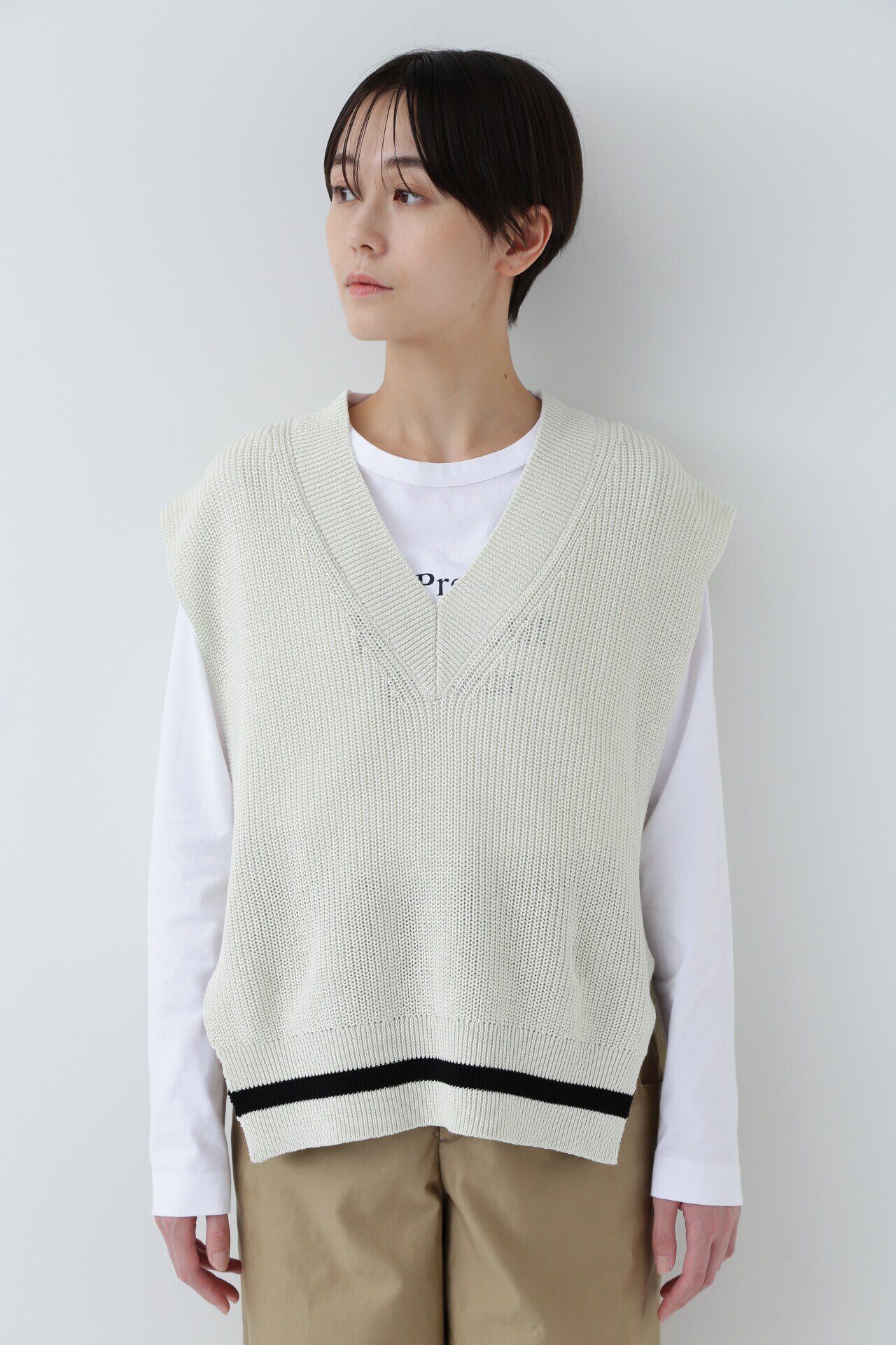  「◆ライン入りコットン片畦ニットベスト」|ニット・セーター|