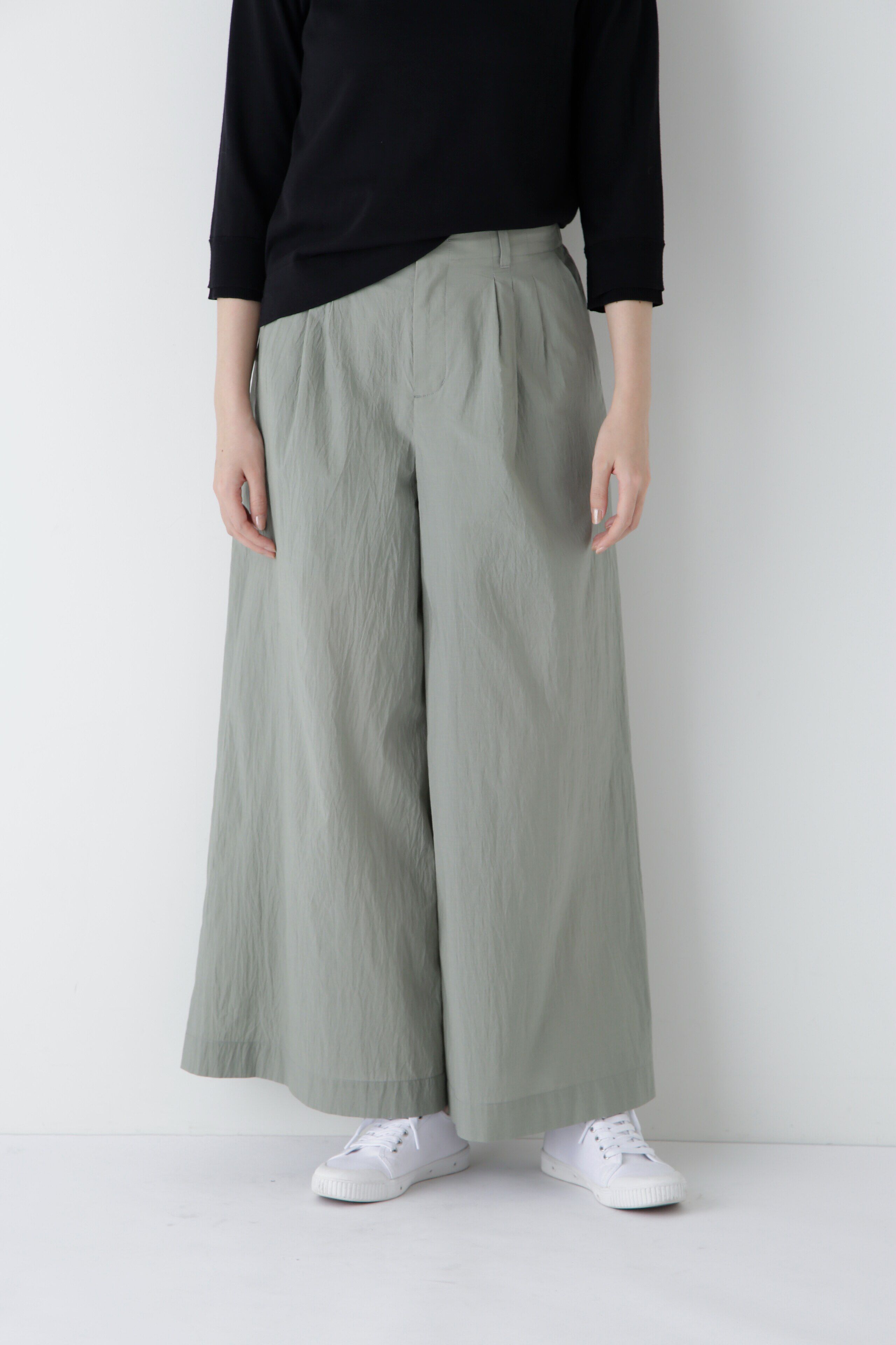  「◆エアリーコットンタックワイドパンツ」|その他|カーキ