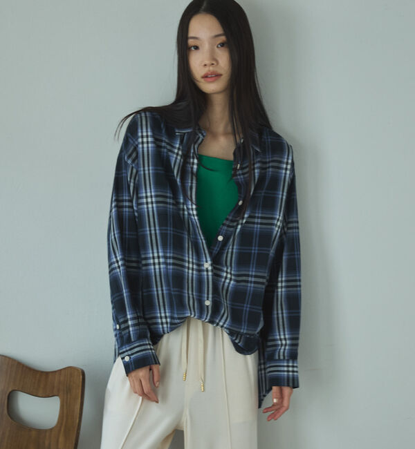 Doux archives「シアー２ＷＡＹシャツ（ストライプ／チェック）」|シャツ・ブラウス|NAVY