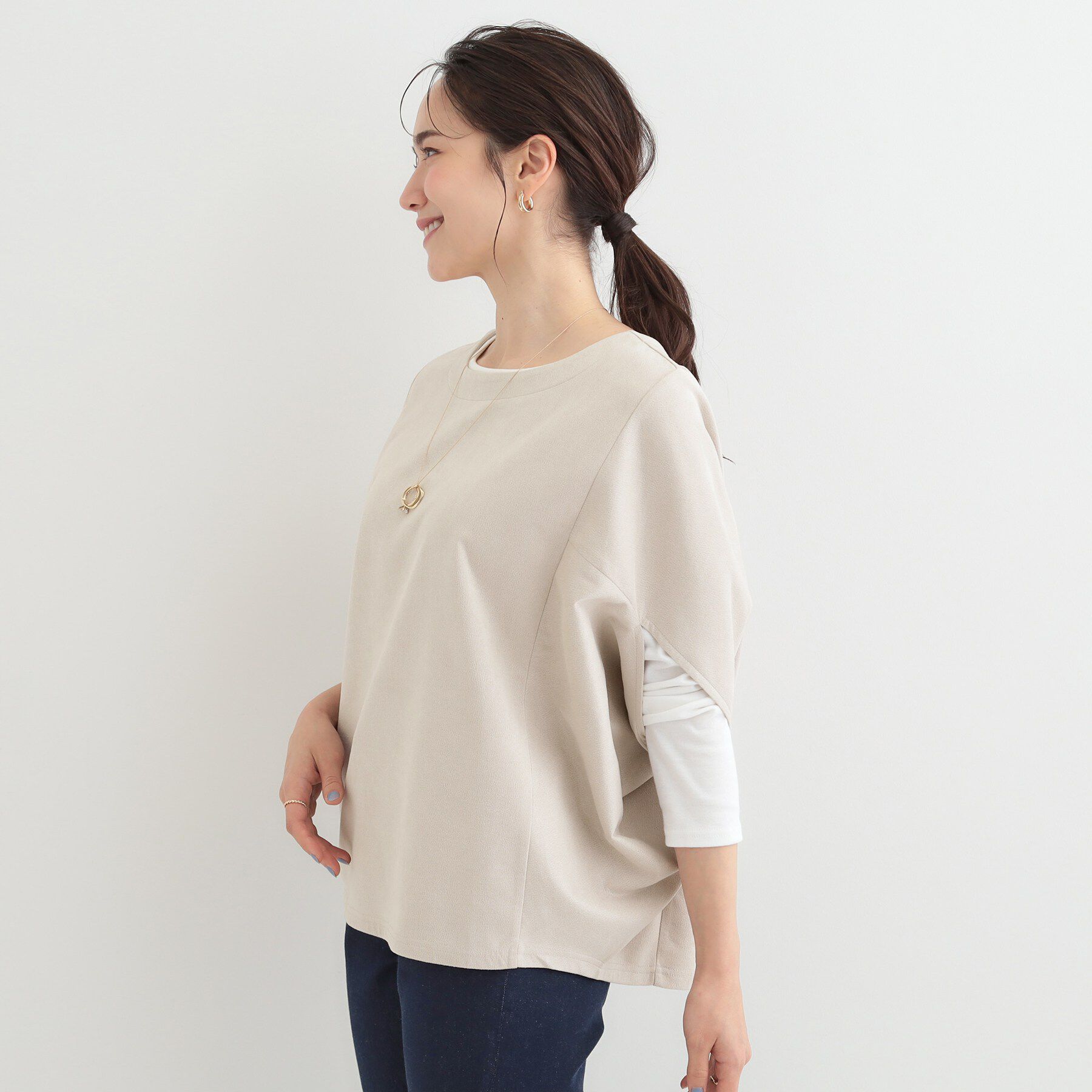 SHOO･LA･RUE「【体系カバー/2点セット】ポンチョ風 スエードライクトップス+ロンT」|その他|