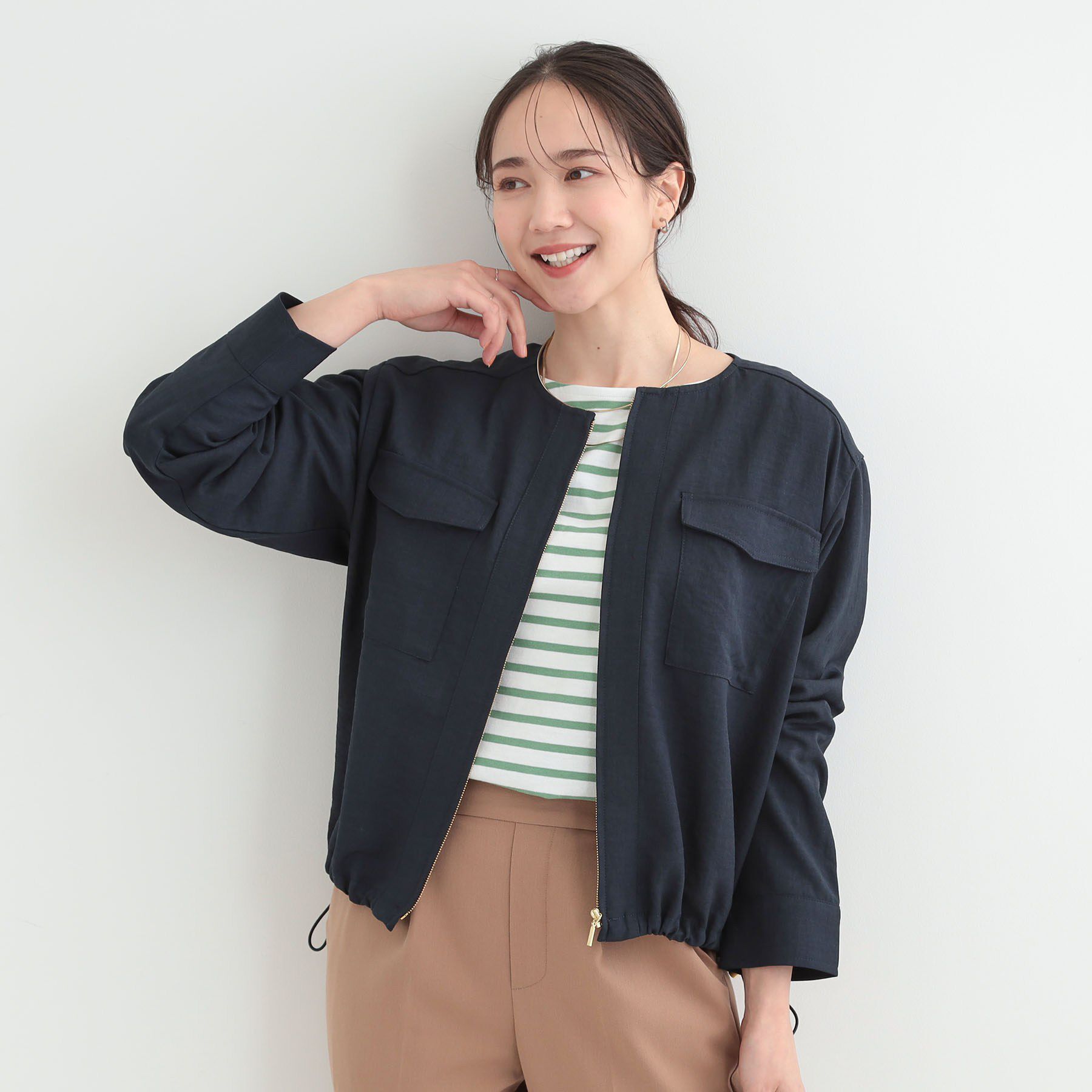 SHOO･LA･RUE「【S-LL】デイリーにも、通勤にも。フラップポケットノーカラーブルゾン」|ブルゾン・スタジャン|