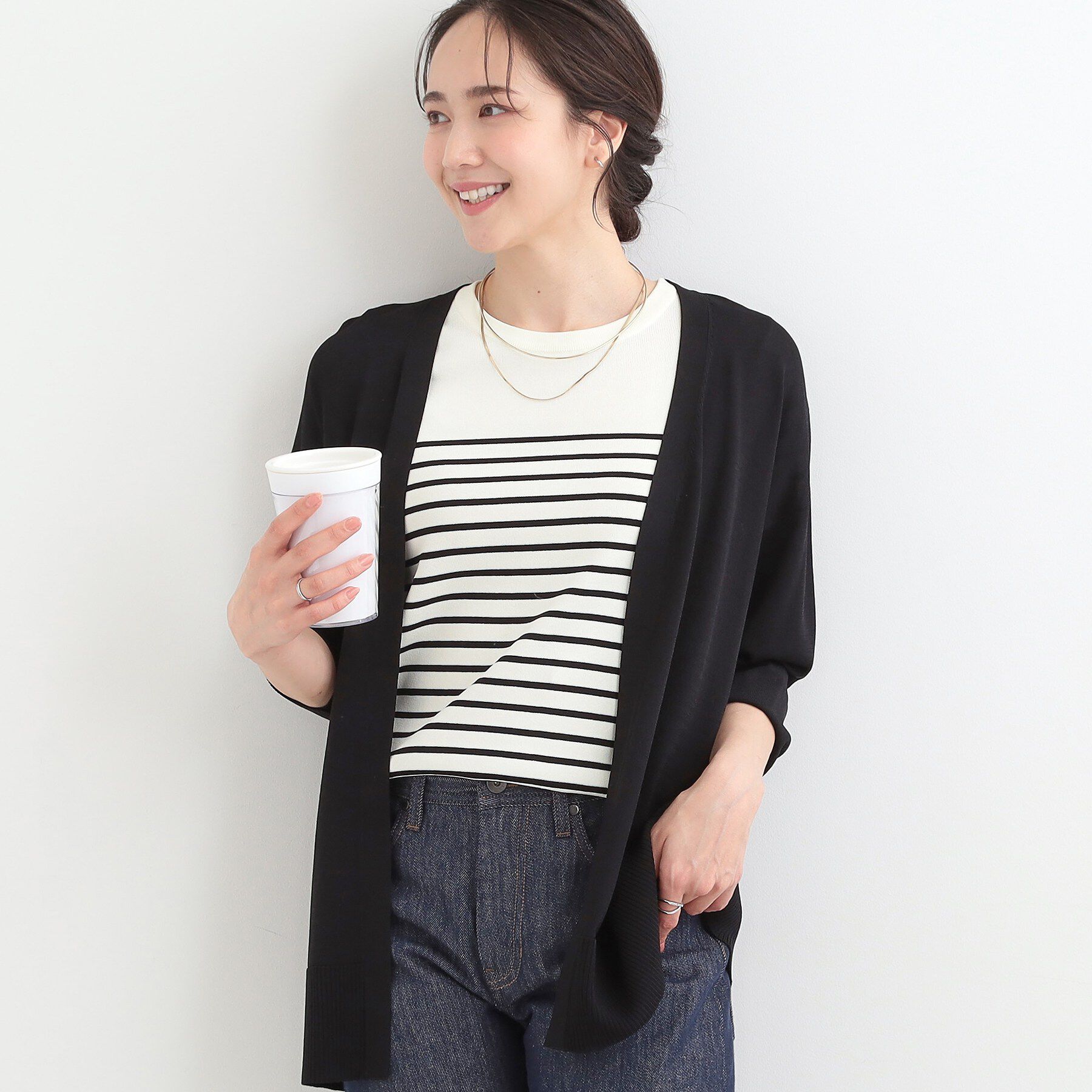 SHOO･LA･RUE「【洗濯機可/ひんやり/UV】さらっとしたタッチが心地よい 体型カバーも叶う　ロングカーディガン」|カーディガン|ブラック(019)