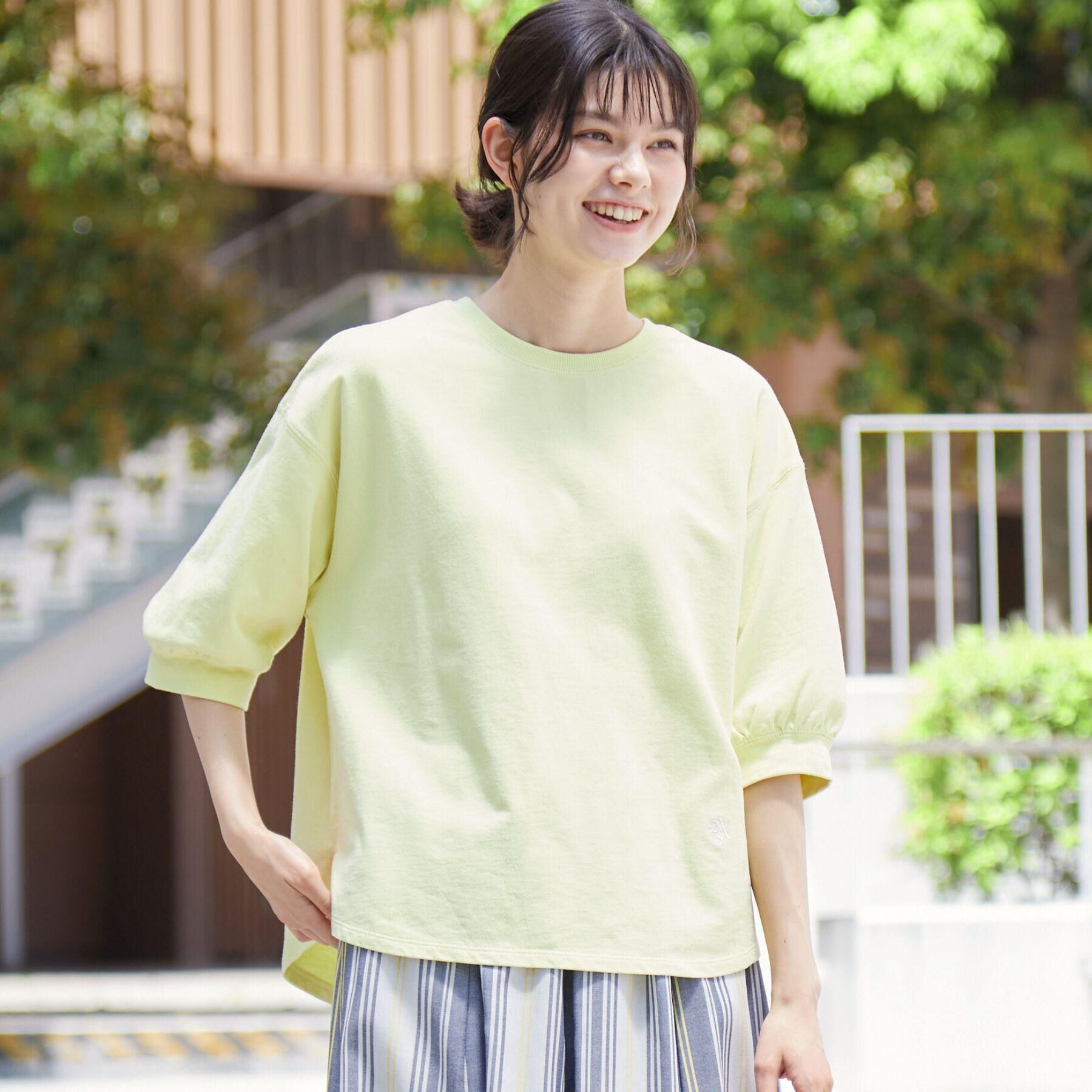 Dessin「【360度可愛い・洗える】バックヘンリーカットソー（5分袖/XS～L）」|Tシャツ・カットソー|