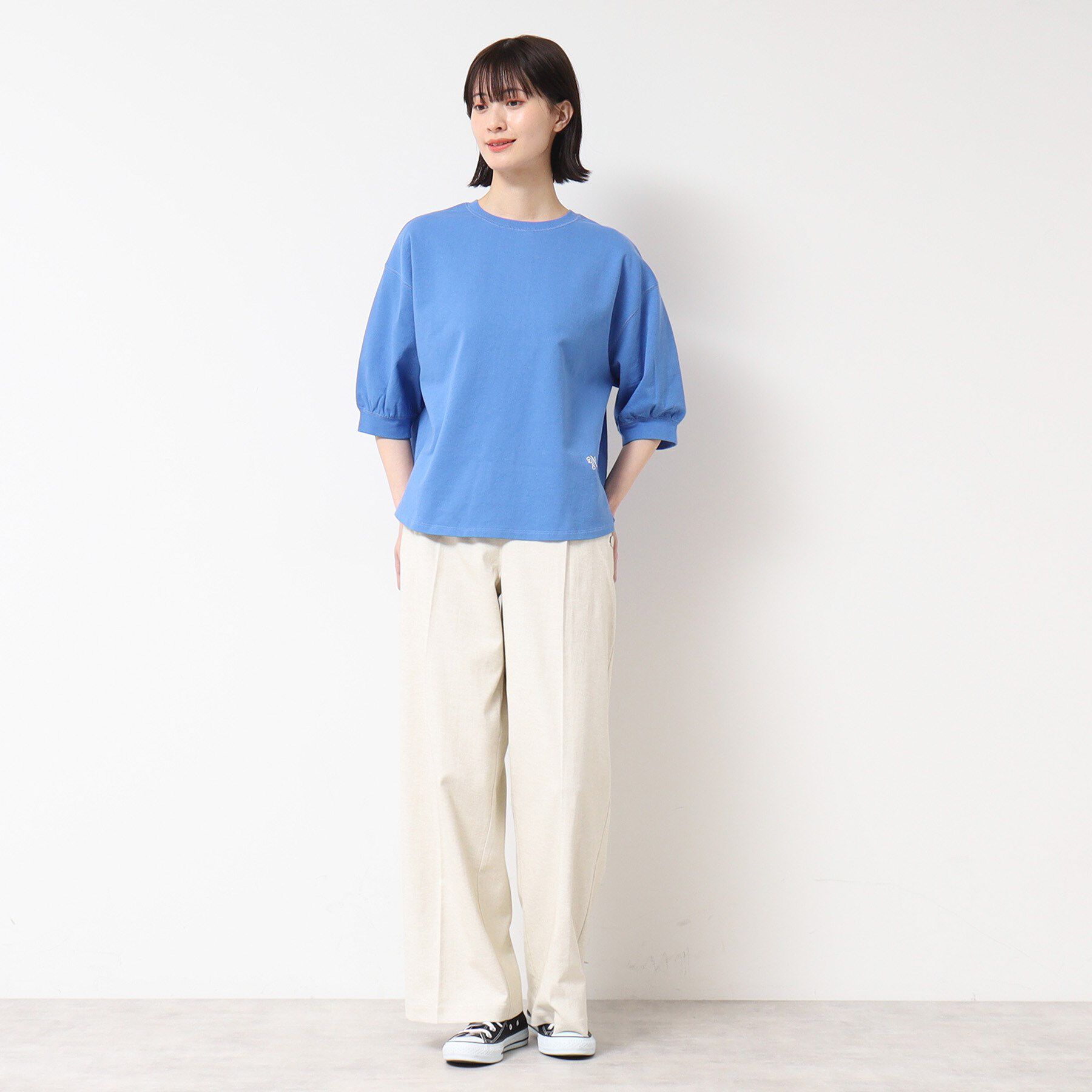 Dessin「【360度可愛い・洗える】バックヘンリーカットソー（5分袖/XS～L）」|Tシャツ・カットソー|