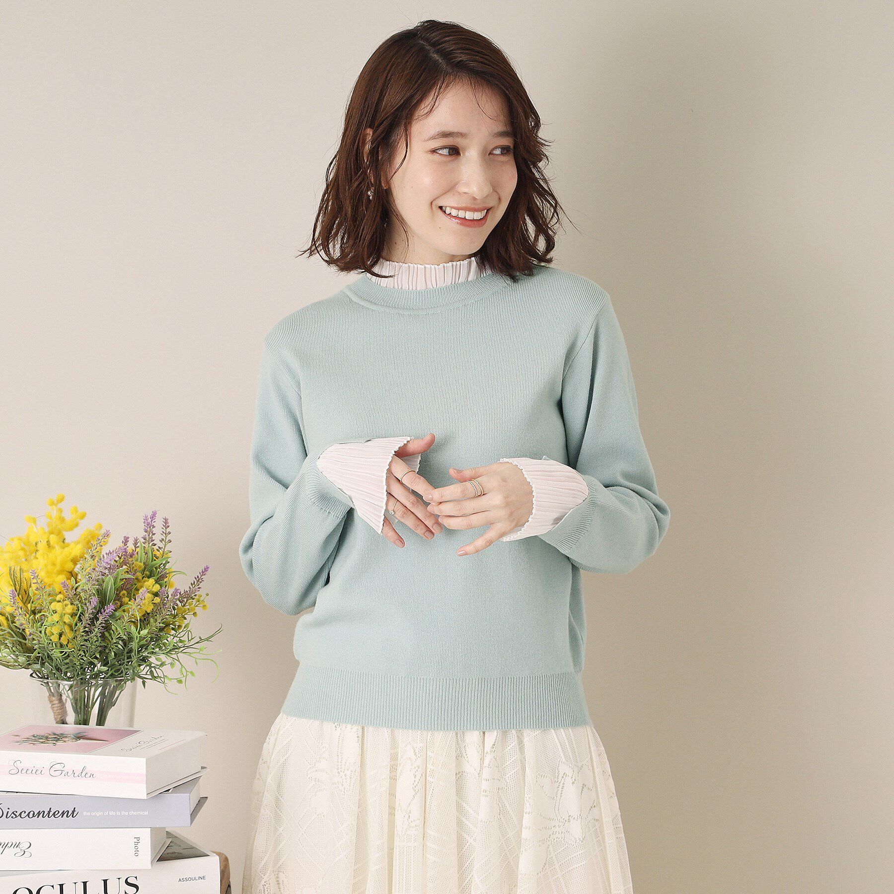 ITS&rsquo;DEMO「【手洗い可／通勤】プリーツフリル襟ニット」|ニット・セーター|