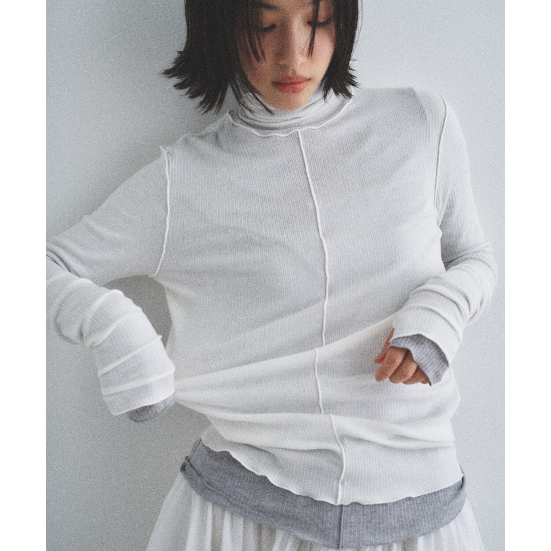CODE A「edge-fit ribbed turtleneck」|Tシャツ・カットソー|ホワイト(001)
