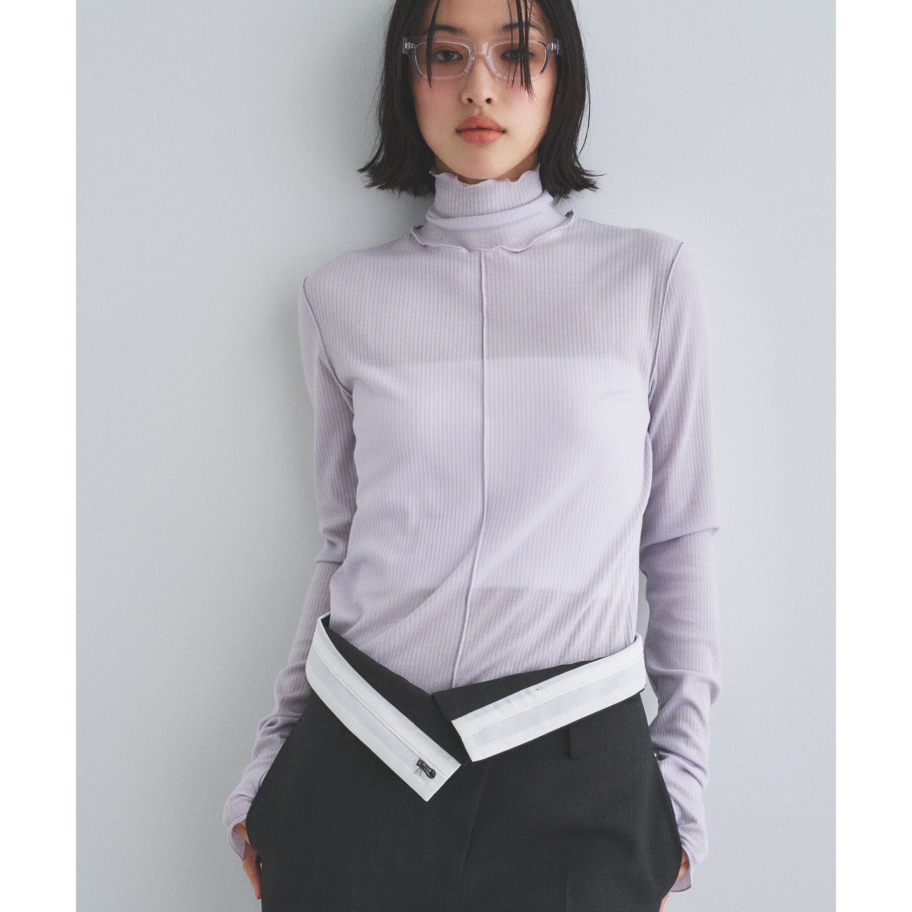 CODE A「edge-fit ribbed turtleneck」|Tシャツ・カットソー|パープル(091)
