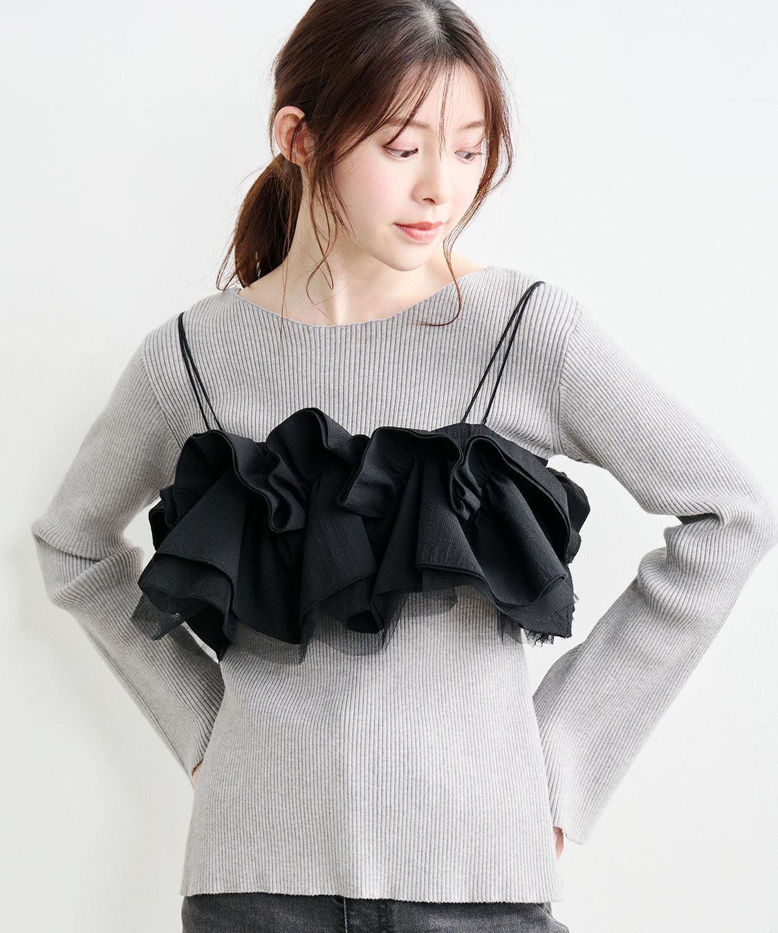 COCO DEAL「フリルビスチェレイヤードリブニット」|ニット・セーター|