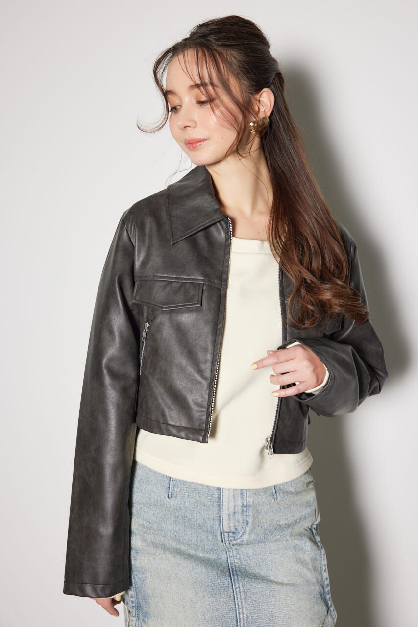 rienda「フェイクレザーポケットデザインショートジャケット」|その他|