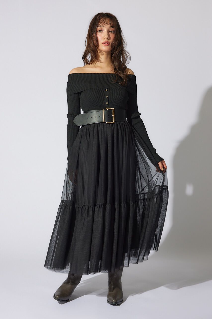 rienda「オフショルダーチュールドッキングワンピース」|ワンピース|