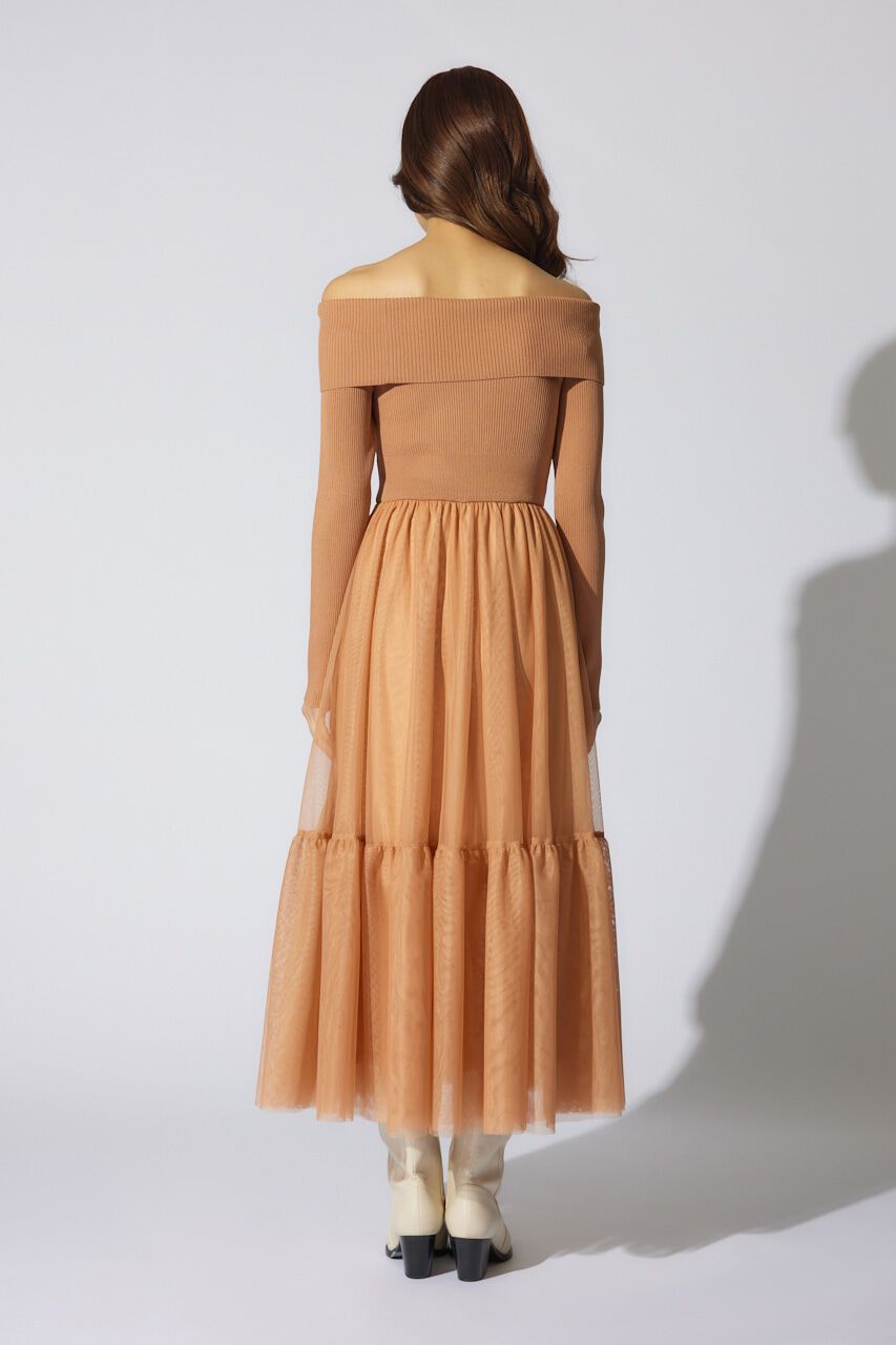 rienda「オフショルダーチュールドッキングワンピース」|ワンピース|