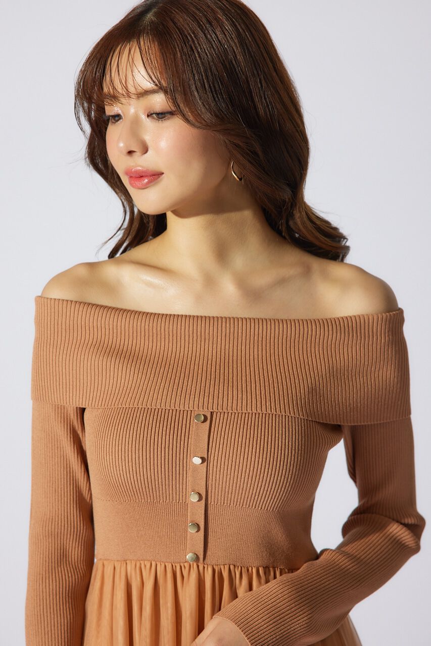 rienda「オフショルダーチュールドッキングワンピース」|ワンピース|