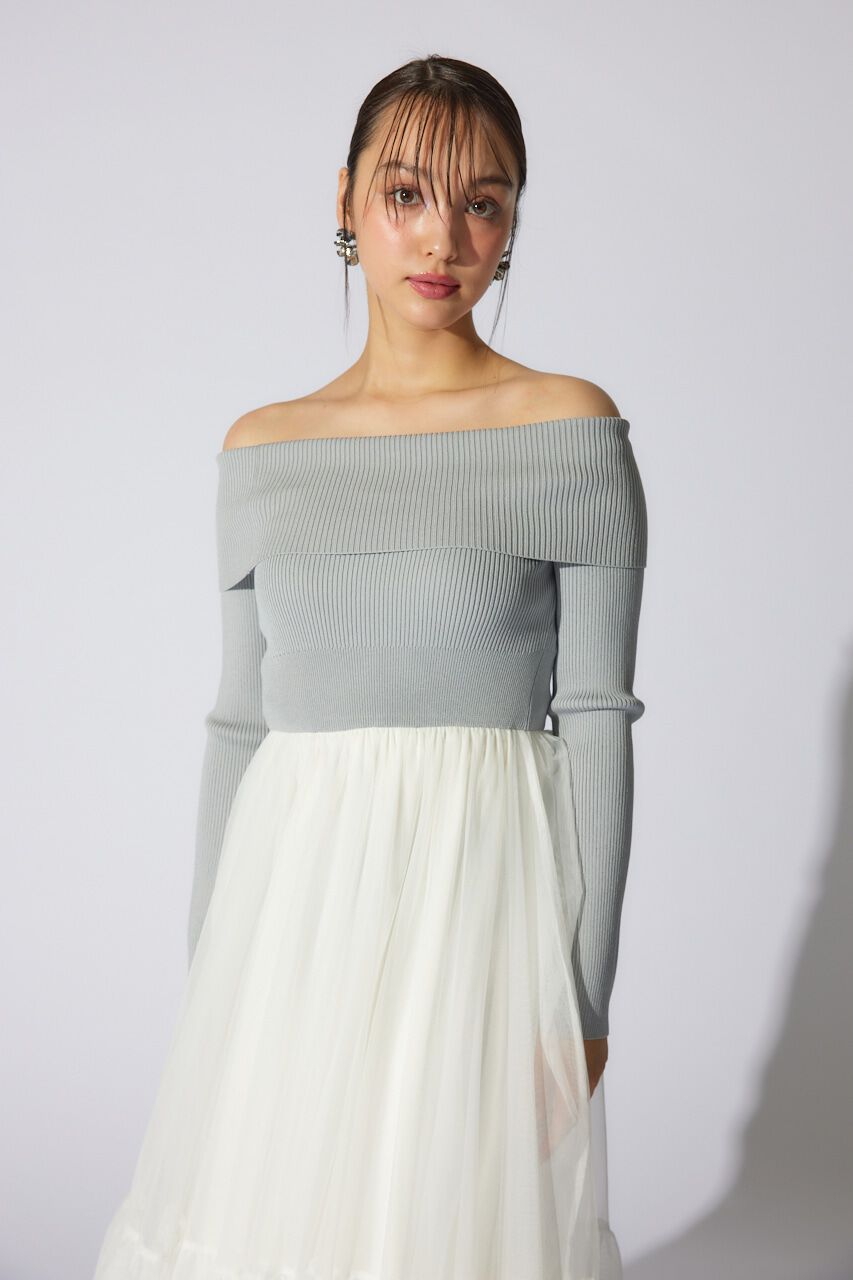 rienda「オフショルダーチュールドッキングワンピース」|ワンピース|